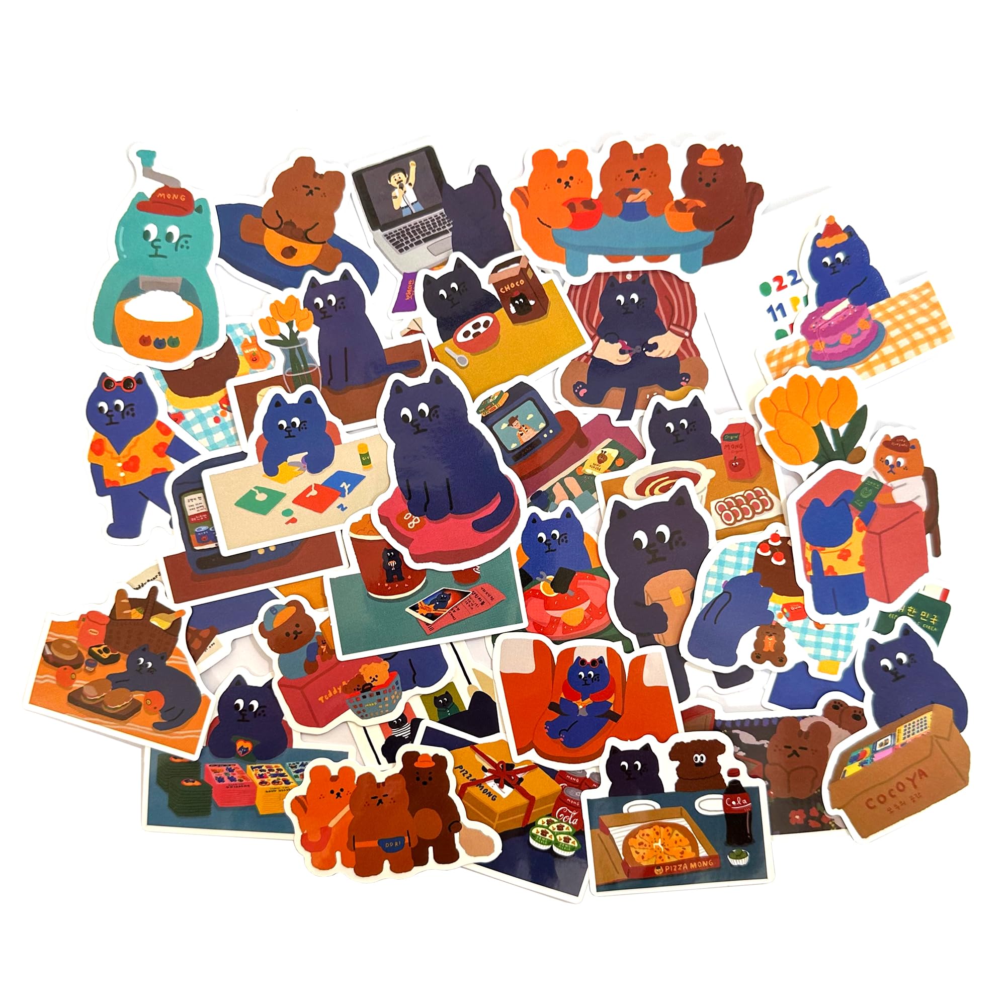 Amazon.co.jp: ハルモン ステッカー 35枚セット 青い ネコ ねこ 猫