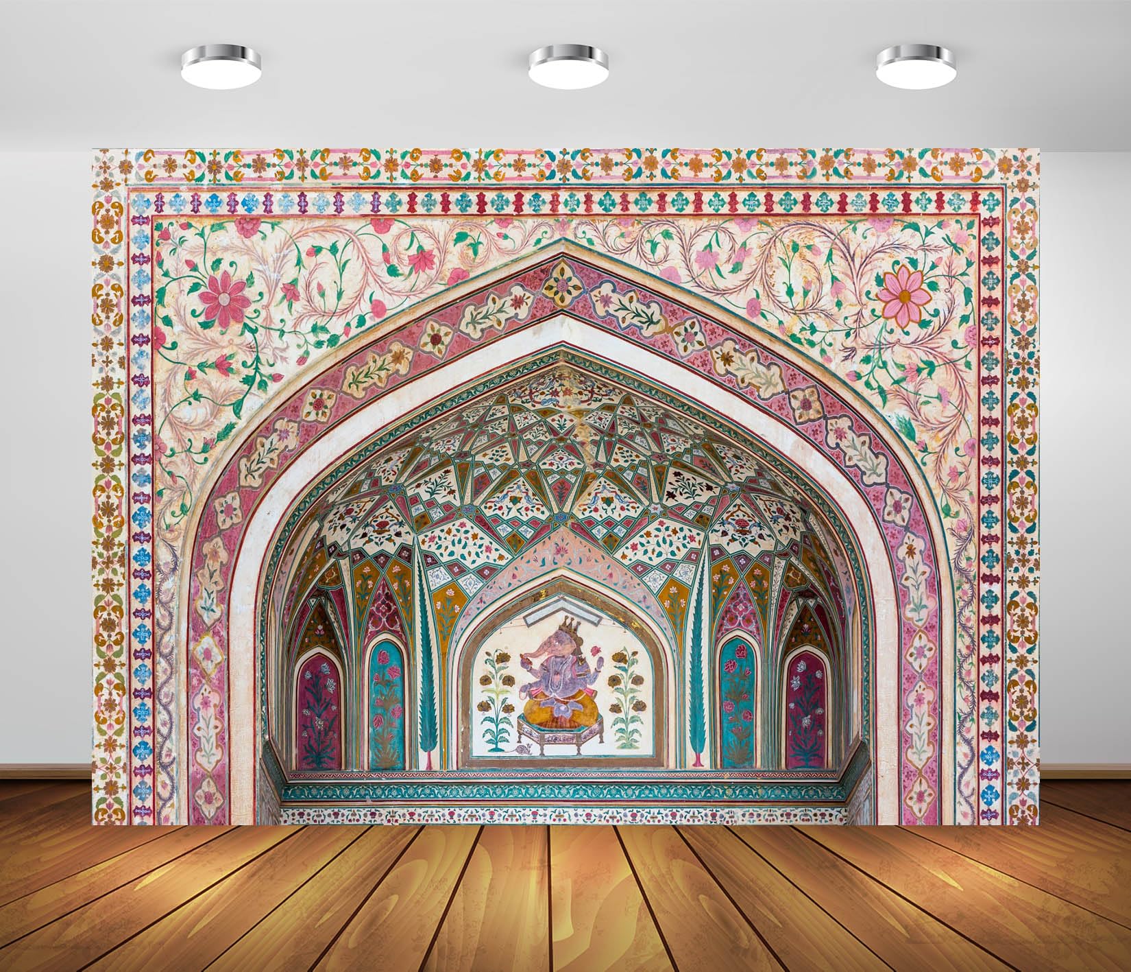 BELECO 7x5ft Fabric Mural of Hindu God Ganesh Backdrop Ganesh Pol at Amber Palace, India Photo Booth Studio Props Wallpaper