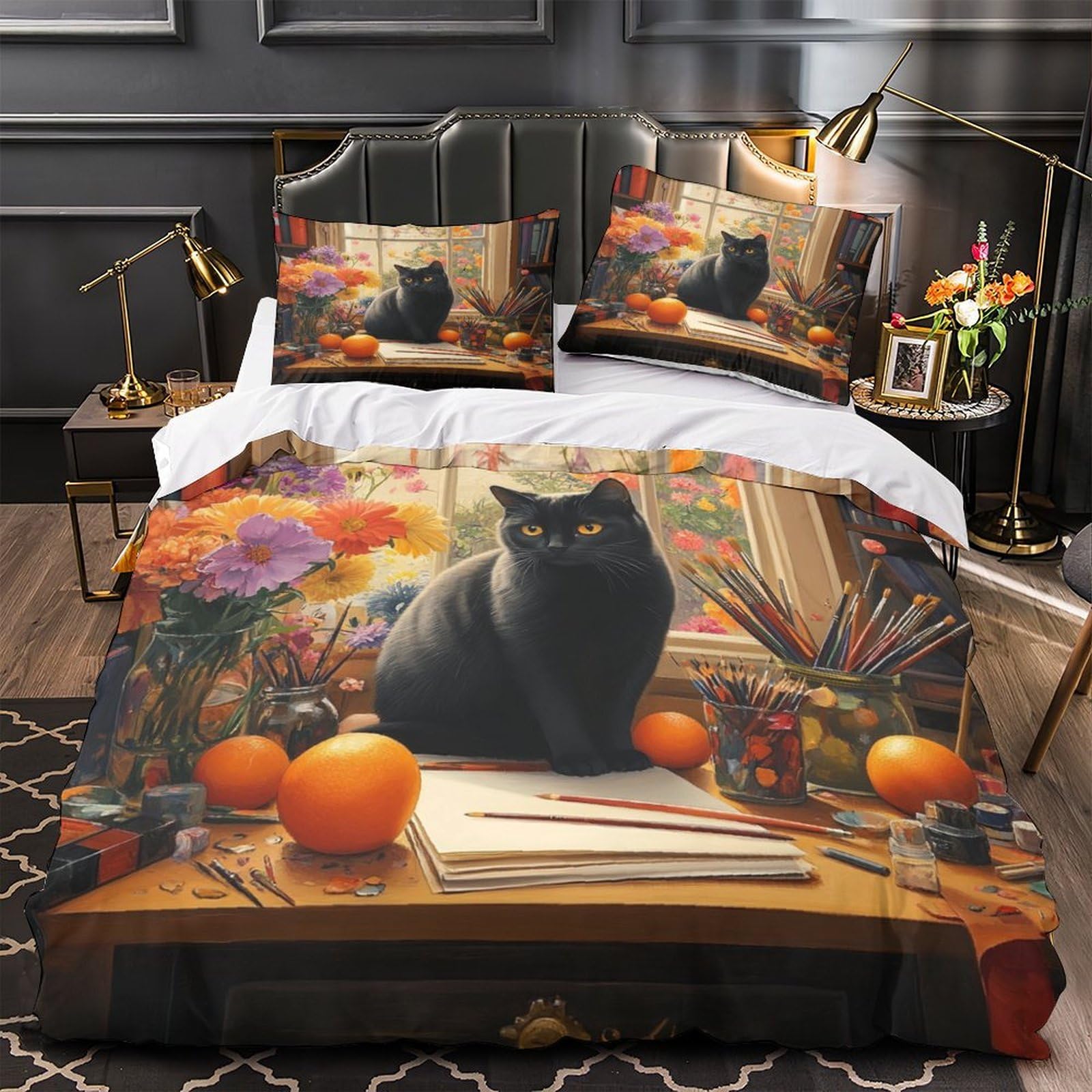 Parure lit chat 3D peinture vintage pour chambre de garçons et filles