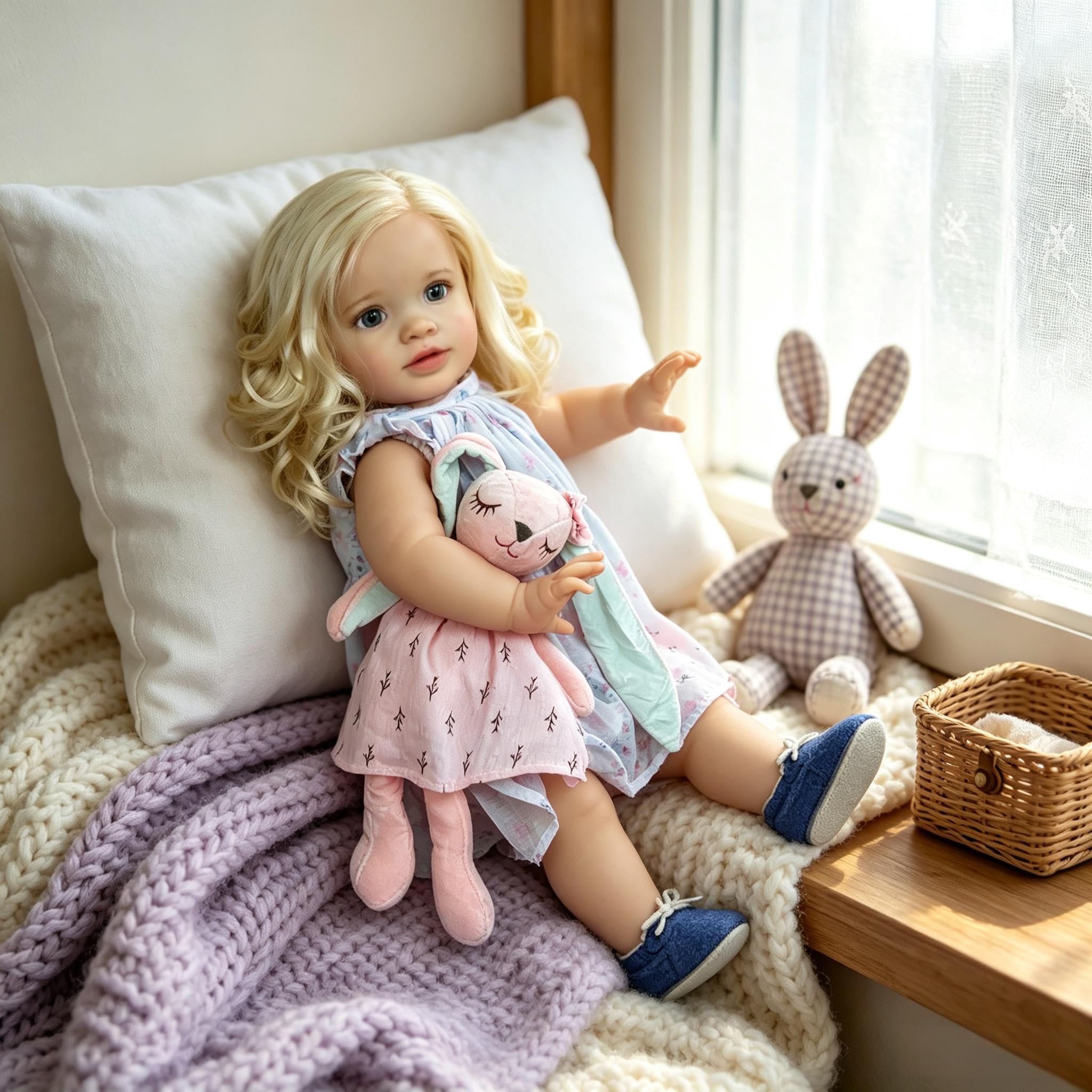 RXDOLL Realistyczne lalki Reborn Baby Dolls Girl Open Eyes 66 cm duży rozmiar Reborn maluch lalki miękka winylowa tkanina ciało prawdziwe życie lalka bobas blond włosy realistyczne maluch lalka Pippa