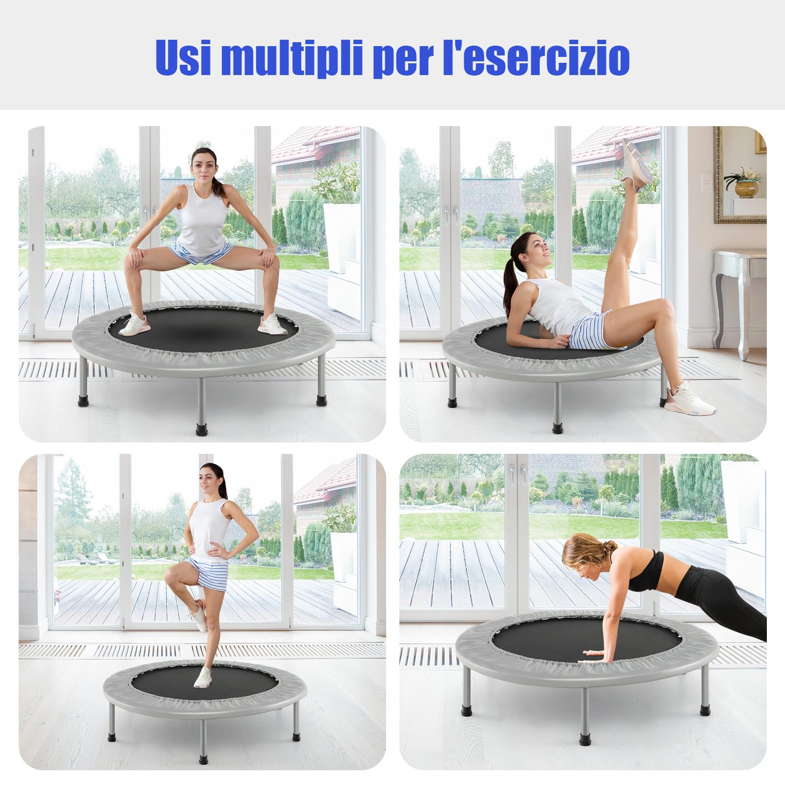 COSTWAY Trampolino Elastico Pieghevole, Tappeto Elastico da Interno con 32 Molle e 6 Gambe e Cuscinetti Antiscivolo, Capacità di Carico 150 kg