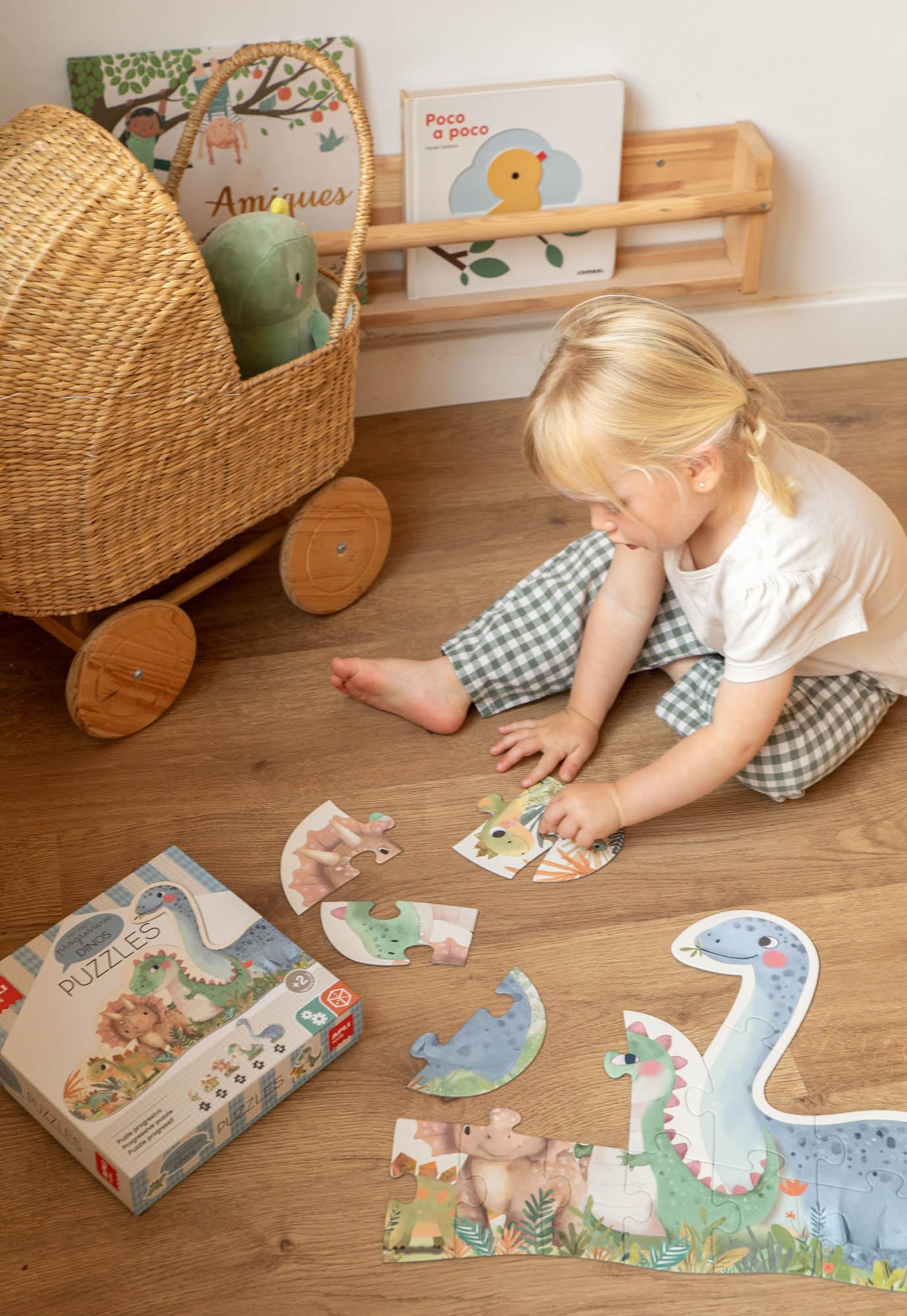 APLI Kids 20124 -My First Dinos, 5 progresywnych puzzli z dużymi kawałkami do wykonania 15-częściowej kompletnej układanki, odpowiednie dla dzieci od 2 lat