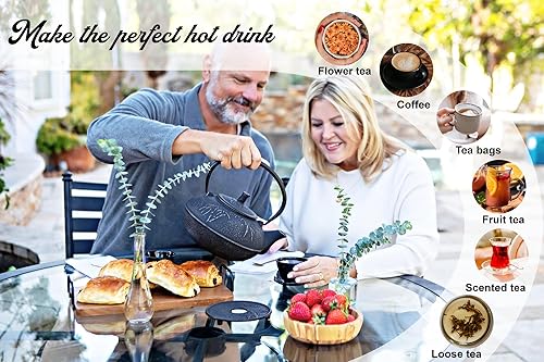 Miniatura 2 de Tetera japonesa XXL de hierro fundido con infusor y salvamanteles a juego, tetsubin grande de 85 onzas84.5 fl oz, tetera de hojas sueltas con