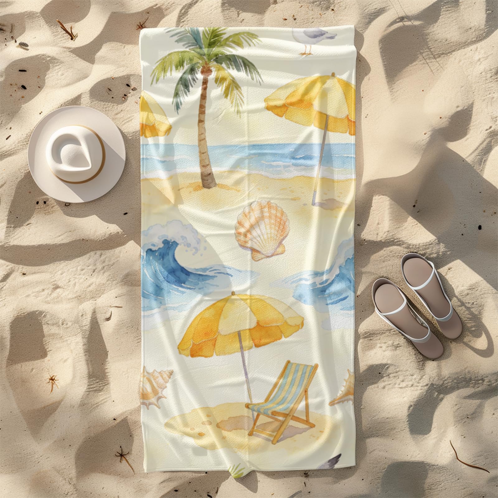 Tapis de Plage XXL Anti Sable Parapluie Jaune Serviette Piscine Adulte,Natte De Plage Pliable, Voyage Accessoires De Plage Camping,Serviette de Bain Personnalisée