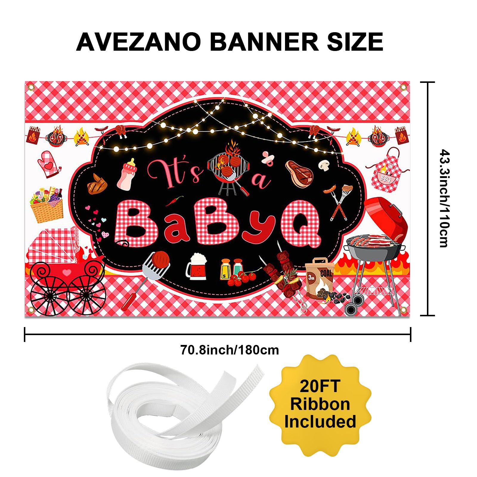 Avezano BBQ Baby Shower Backdrop Baby Q Baby Shower Party Decorations It’s A BabyQ Gender Reveal Barbecue Picnic Party Decorations Banner 70.8 x 43.3 Inch