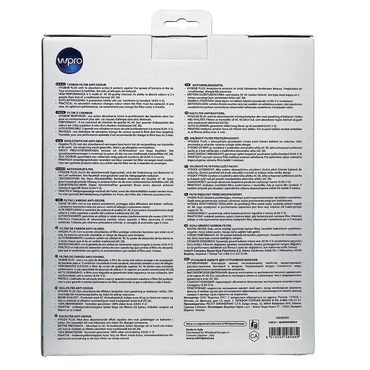 Whirlpool Bauknecht 484000008824 - 2 filtros de carbón activo Wpro CHF57 Type 57, filtro de carbón, filtro de olores, campana extractora como Indesit Ariston Hotpoint Scholtes C00385095 Privileg