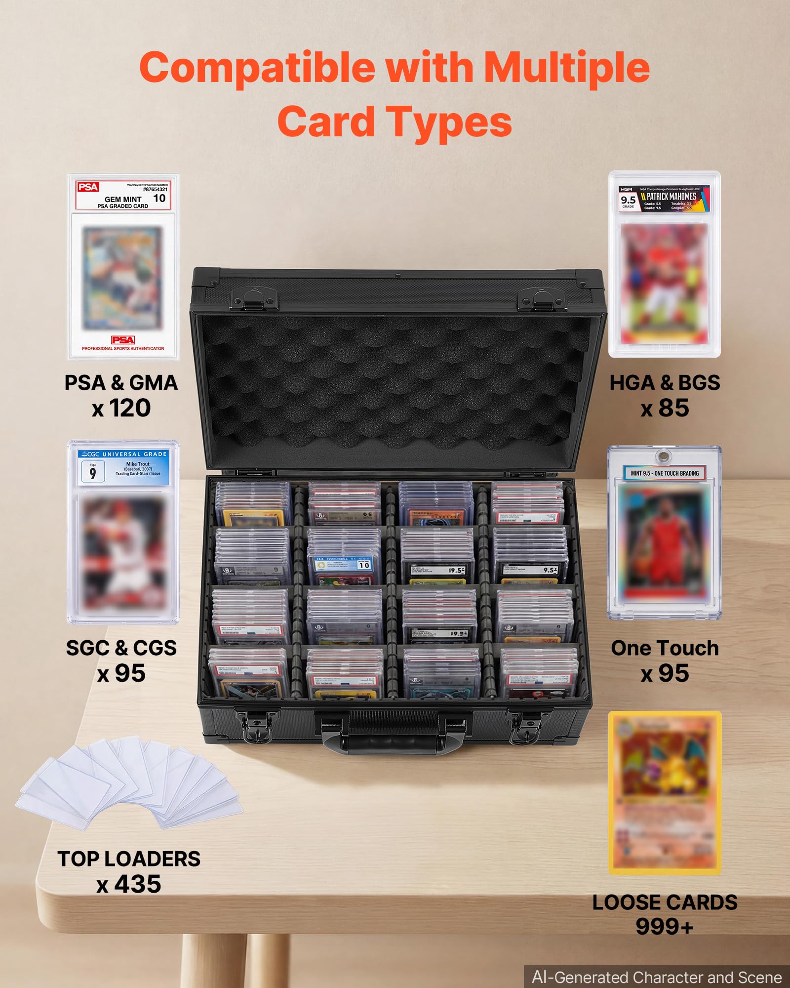 VEVOR Boîte de Rangement Carte Gradée 120 PSA 4 Rangées Mallette à Serrure | Pour Cartes de Sport et Collection, Capacité 95 SGC 85 BGS 435 Toploaders 999+ Cartes en Vrac, avec 2 Clés, 12 Séparateurs