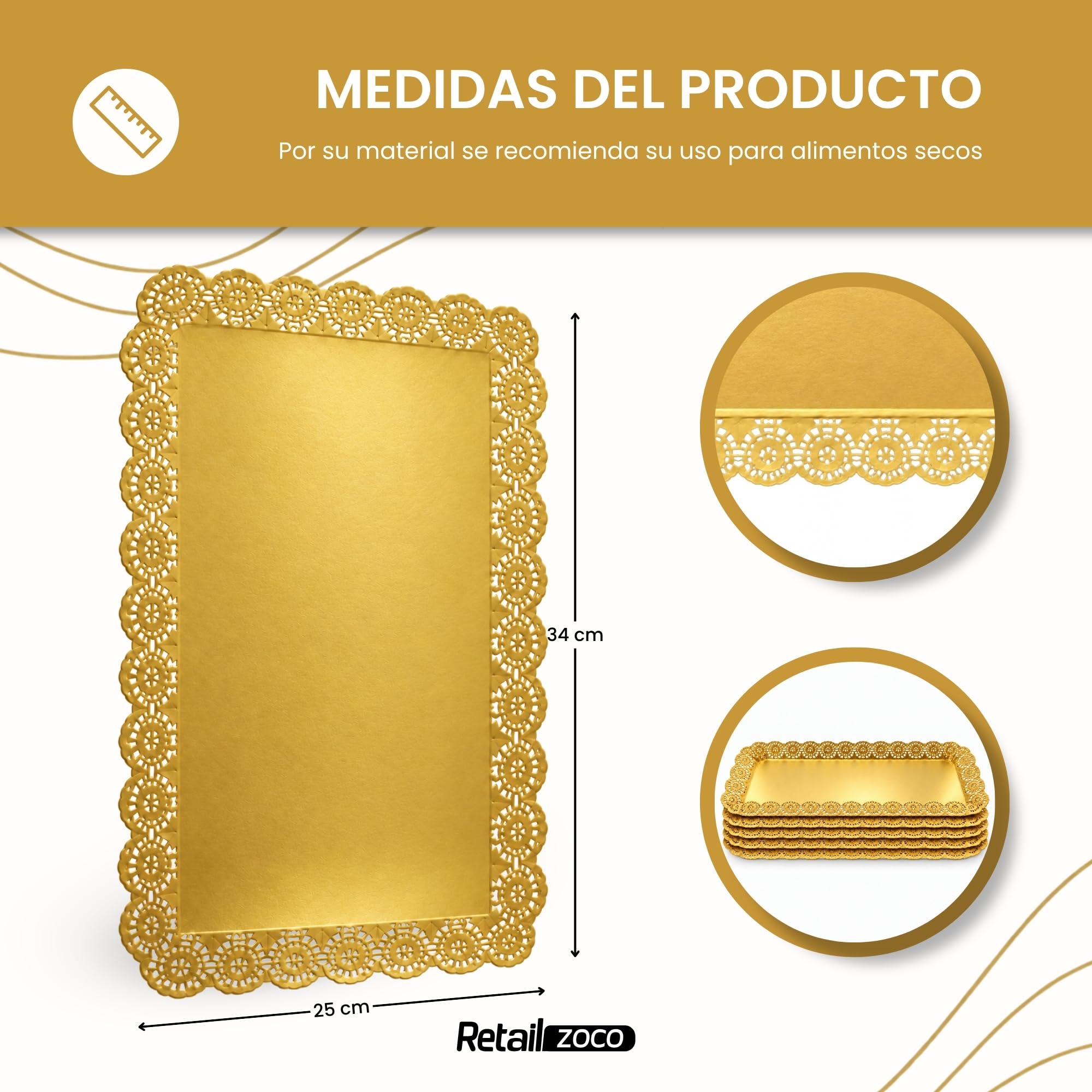 Bandejas de Cartón para Servir, Diseño Dorado, 6 Unidades - imagen 4