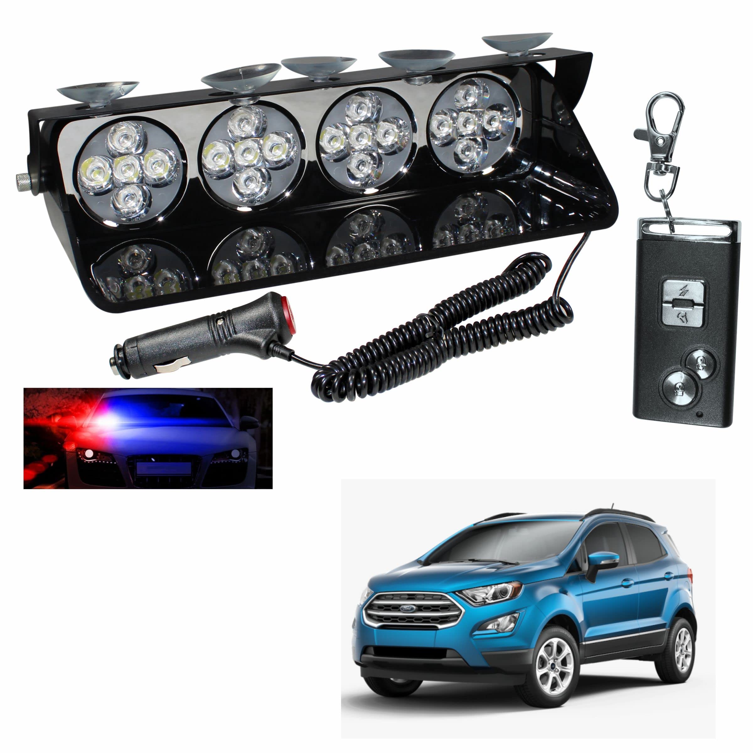 Miwings 20LED Police Emergency Flashing Light/Flasher Strobe/Warning Light Triple Light Colour (RED/BLUE/WHITE) Multi Flashing with Wireless Remote Waterproof 12V For Ford Ecosport