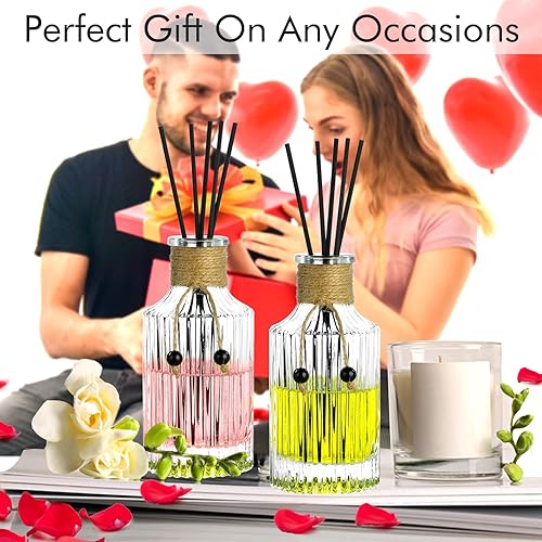 Miniatura 9 de Juego de 4 botellas difusoras de vidrio de 8 onzas  8.5 fl oz, juego de 4 botellas vacías difusoras de vidrio de aceite esencial con tapones y