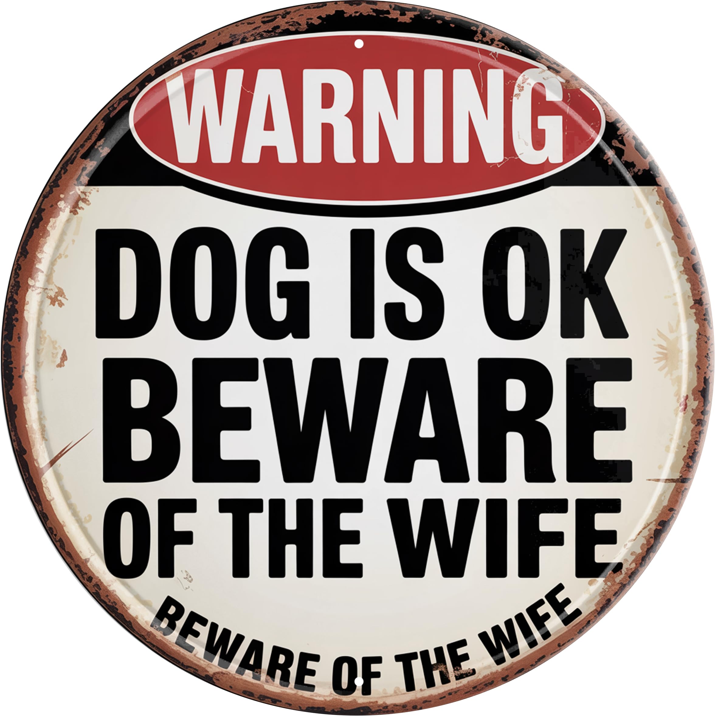 AWISZZZ Beware Of Wife Metal Sign 8x8in Round Humorous Plaque for Garden Gate Wall Decor Couples Warning Gift