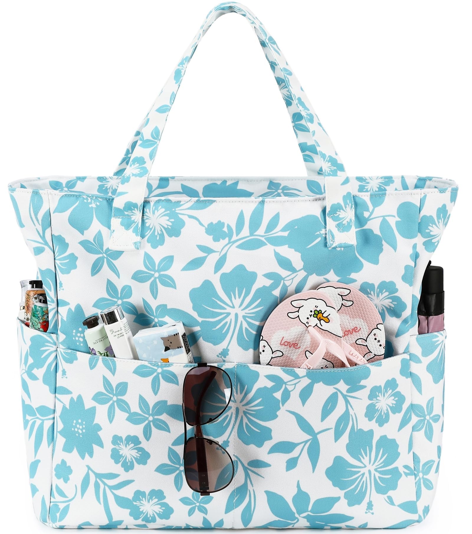 LEDAOU Large Beach Tote Bag Women Waterproof Sandproof Zipper Beach Tote Bag for Pool Gym Grocery Travel with Wet Pocket | Waterproof, Sandproof,