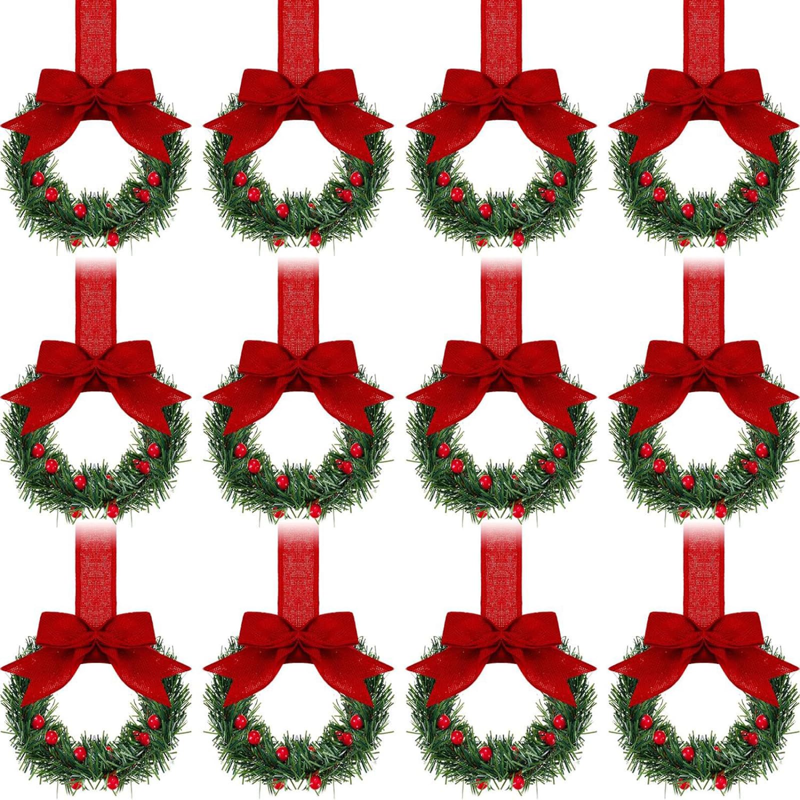 12Pcs Small Christmas Wreaths Artificial Berries Wreath Hanging Decoration for Kitchen Cabinet Door Wall Decorations Decorative Door Wreath
