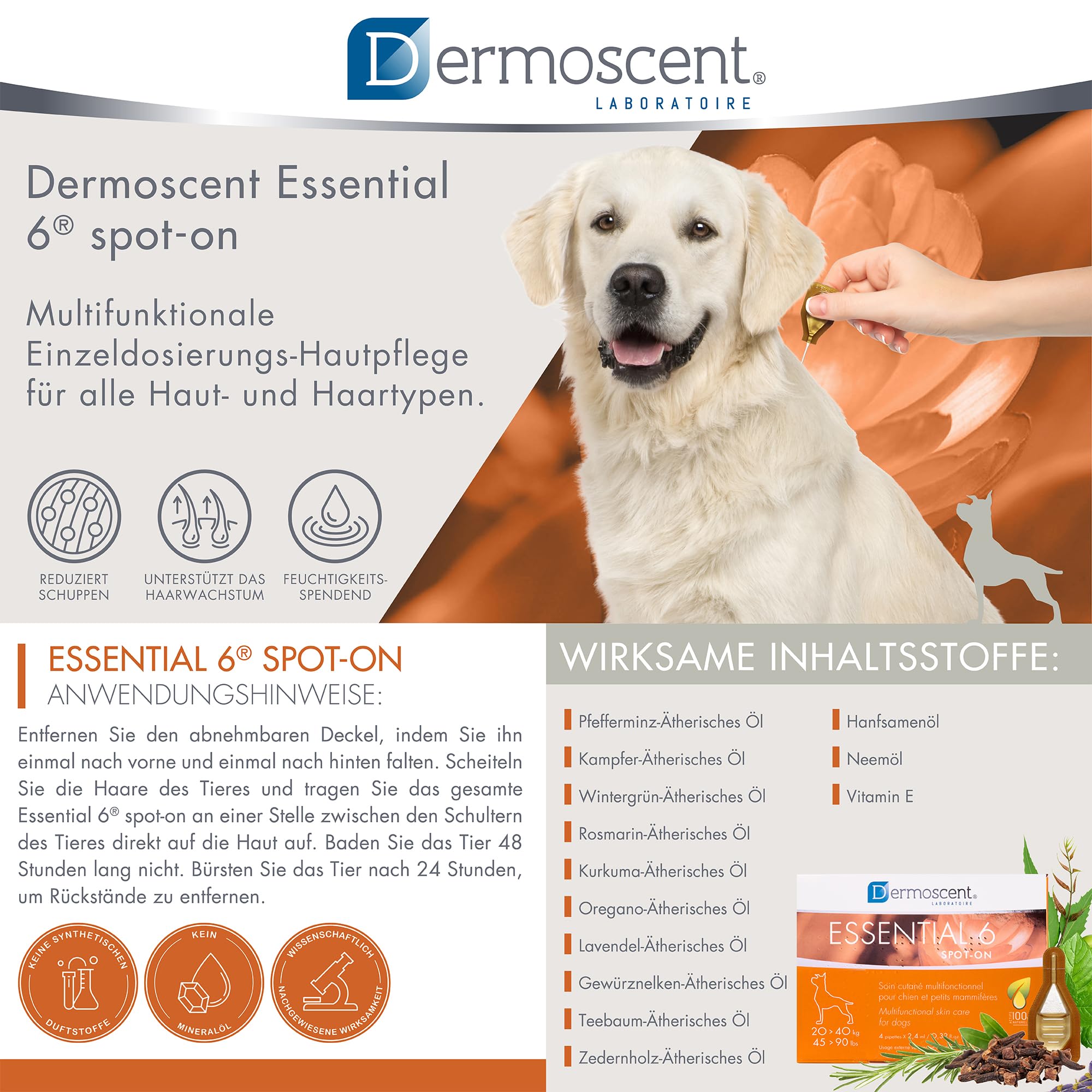 Innovative Hautpflegelösung für Hunde und kleine Haustiere | Feuchtigkeitsspendend, glänzend, kontrolliert Haarausfall, reduziert Gerüche und schützt mit natürlichen Inhaltsstoffen | 20-40 kg
