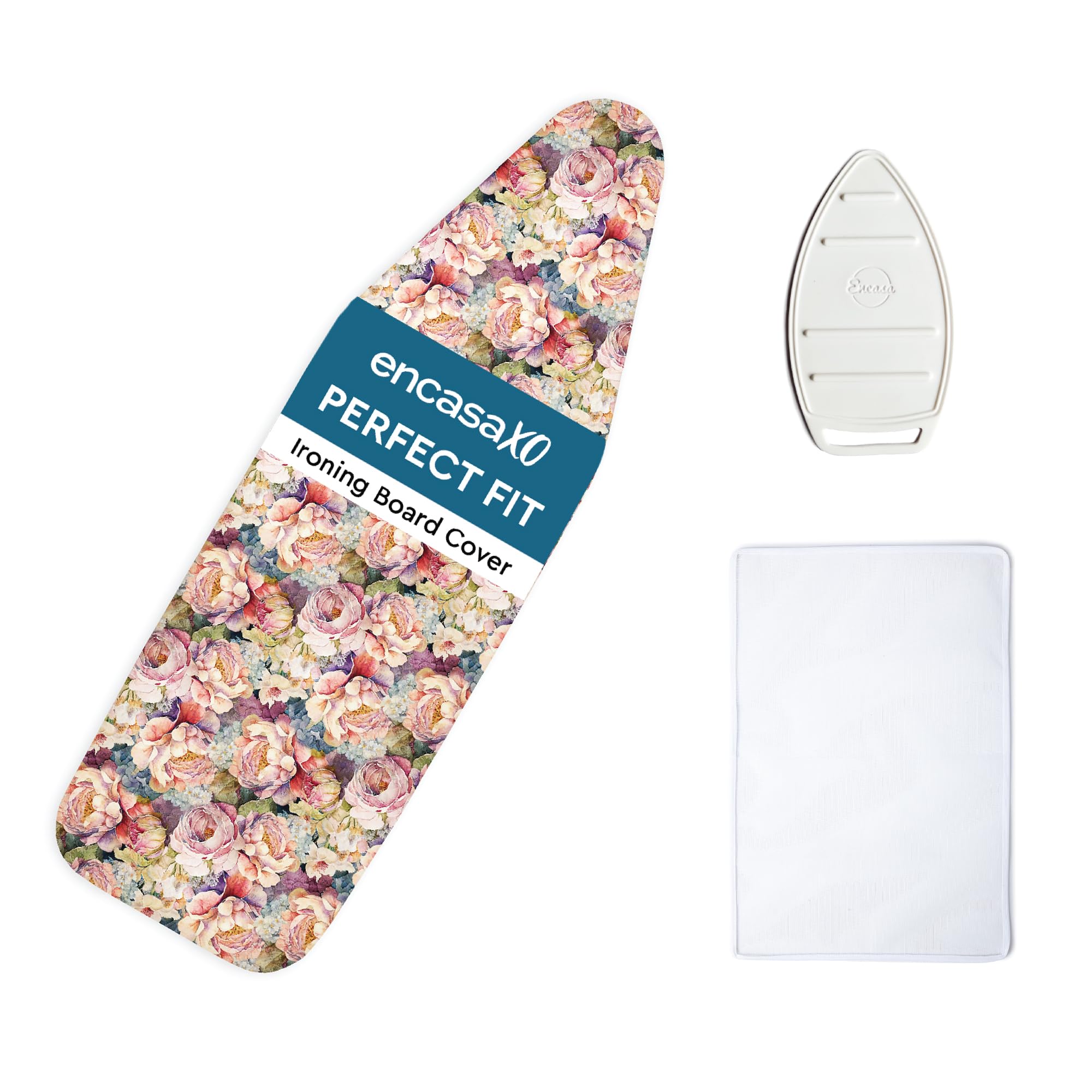 Encasa XO Ironing Board Covers 125x39 cm, Free Silicone Iron Rest & Mesh Cloth - 4mm Felt Padded Large Ironing Board Cover - Heat Resistant, Non Slip Drawstring iron board covers Wildflowers