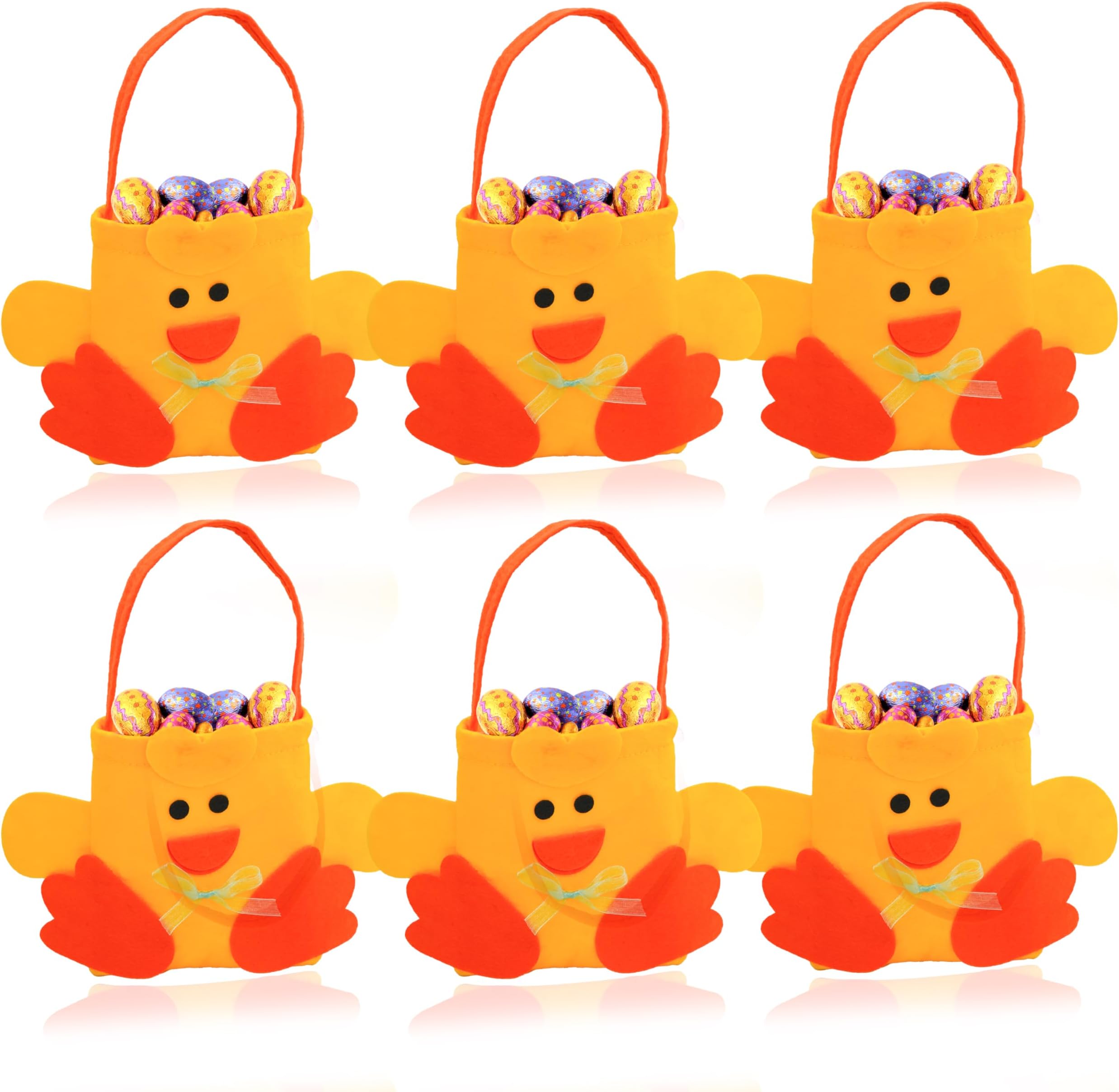 Easter Baskets for Kids, 6Pcs Cute Chick Felt Buckets, 25cm Reusable Egg Hunt Bags for Girls & Boys, Candy Storage, Party Favors, Easter Gift & Festival Decor