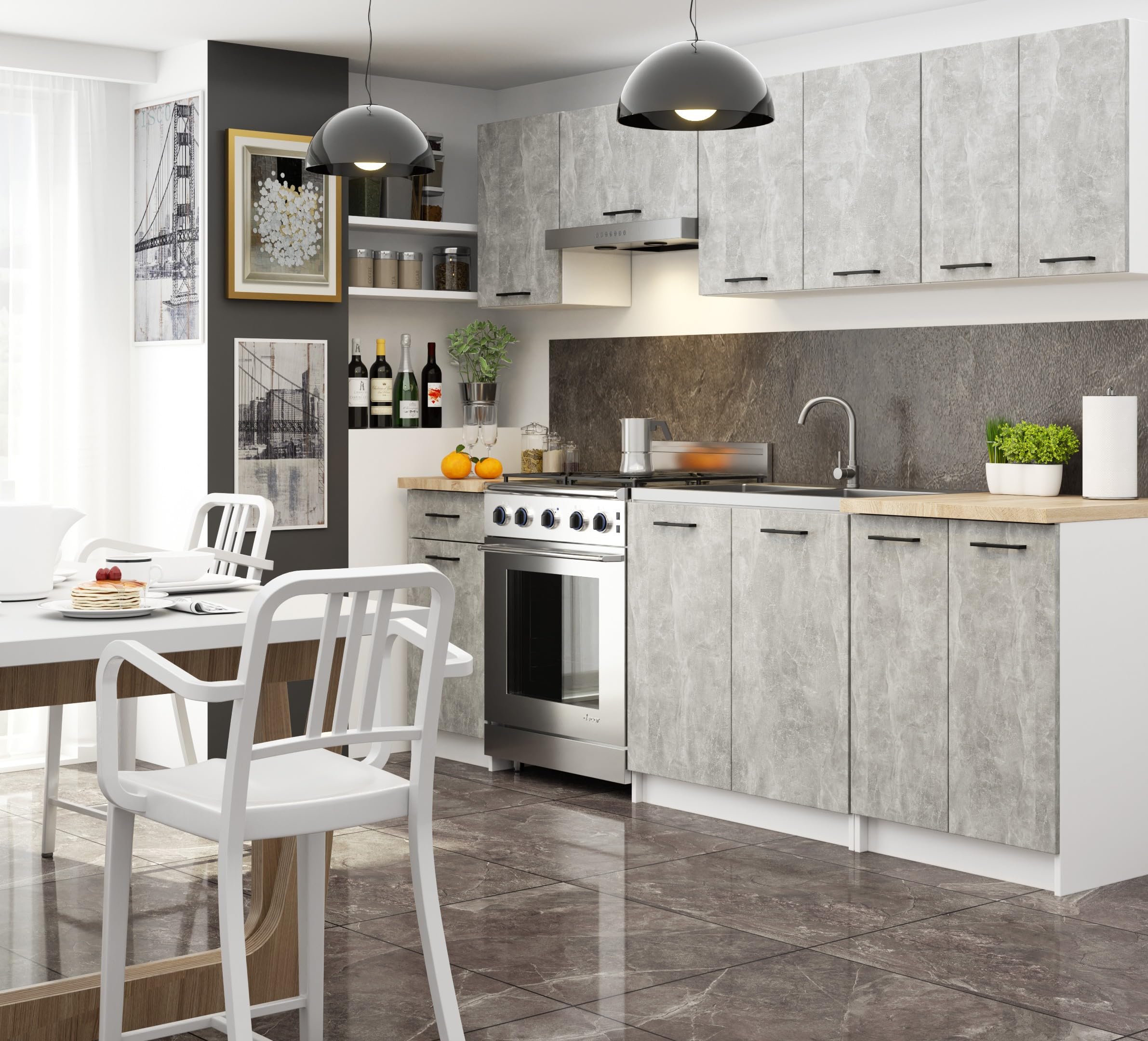 AKORD | Pensile da Cucina a Parete - Oliwia W50 | 2 Ripiani e 1 Anta Armadio da Cucina | Componibile Mobili da Cucine Armadi | Pannello laminato | Bianco | Beton