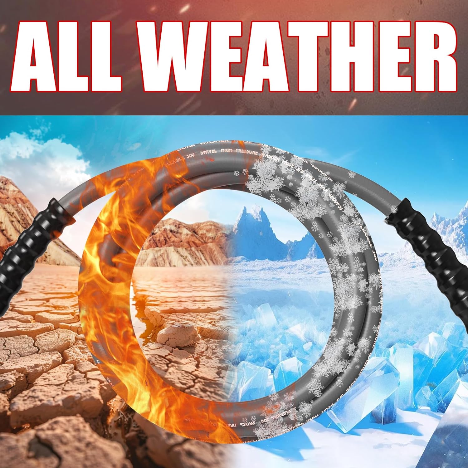 Kink-Resistant 3/8" Pressure Washer Hose 4800PSI(50FT),Steel Wire Braided Wear Resistant Rubber for Commercial, Industrial and Residential Use,Hot&Cold Water Hose with 3/8" Quick Connect