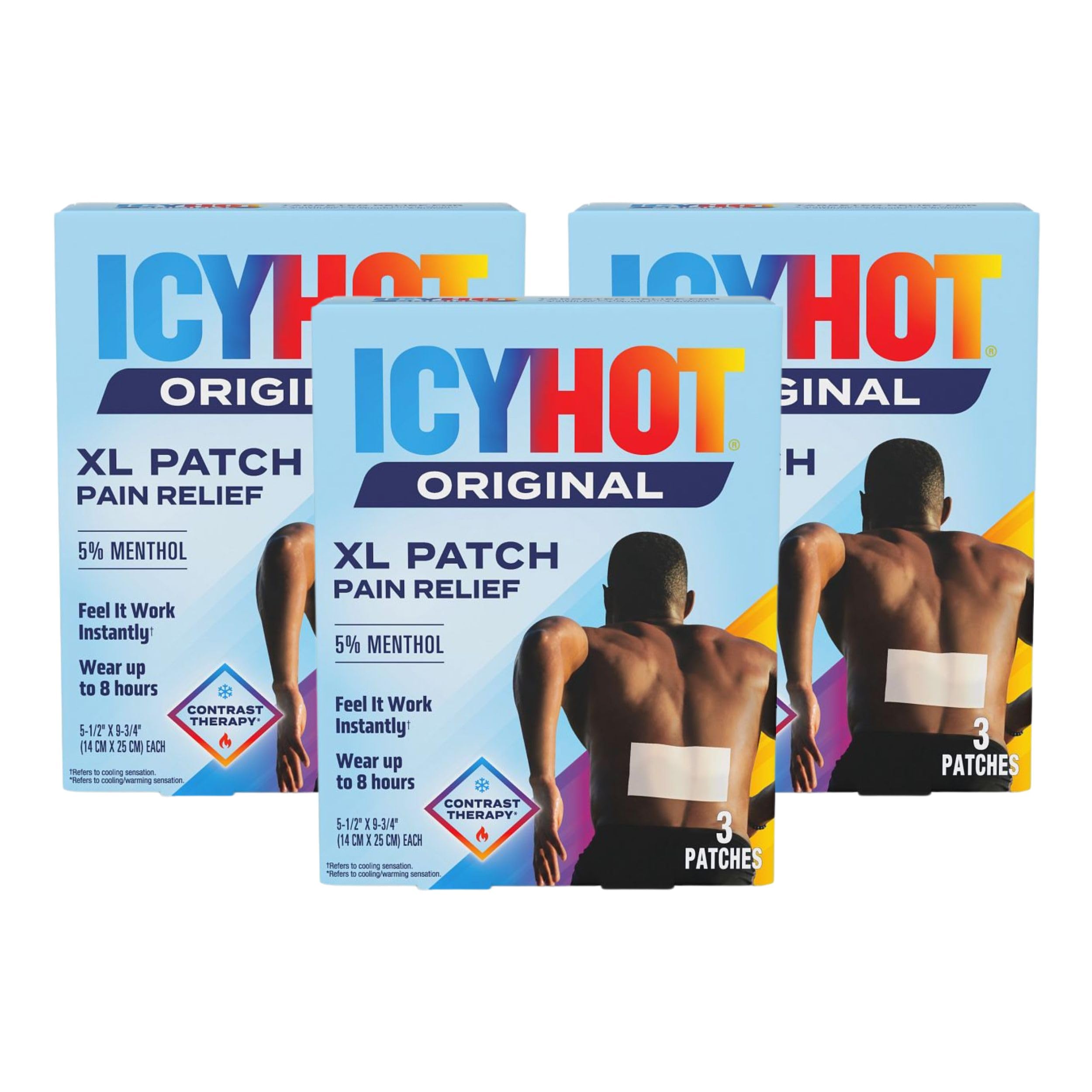 Icy Hot Medicated Patch XL Extra Strength Pain Relief Patch (3 Count) for Back and Large Areas, 3 Pack