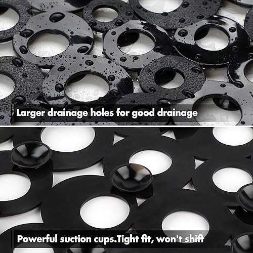 Miniatura 3 de WELTRXE Tapete ovalado antideslizante con burbujas negras para bañera, tapete de ducha con orificios de drenaje, ventosas, lavable a máquina, BPA,