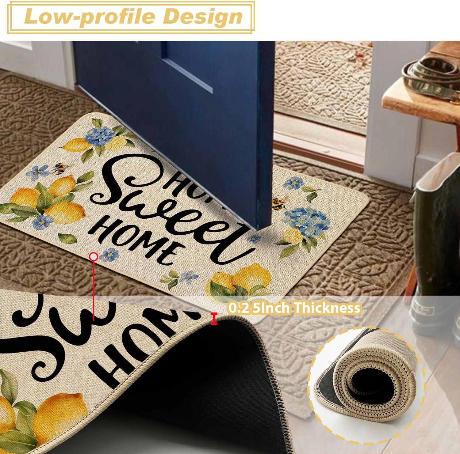 Baccessor Lemon Kitchen Rugs Set of 2, Hydrangea Floral Flowers Kitchen Mats for Spring Summer Floor Hallway Laundry Sink Low-Profile Home Decoration 17x29 and 17x47 Inch