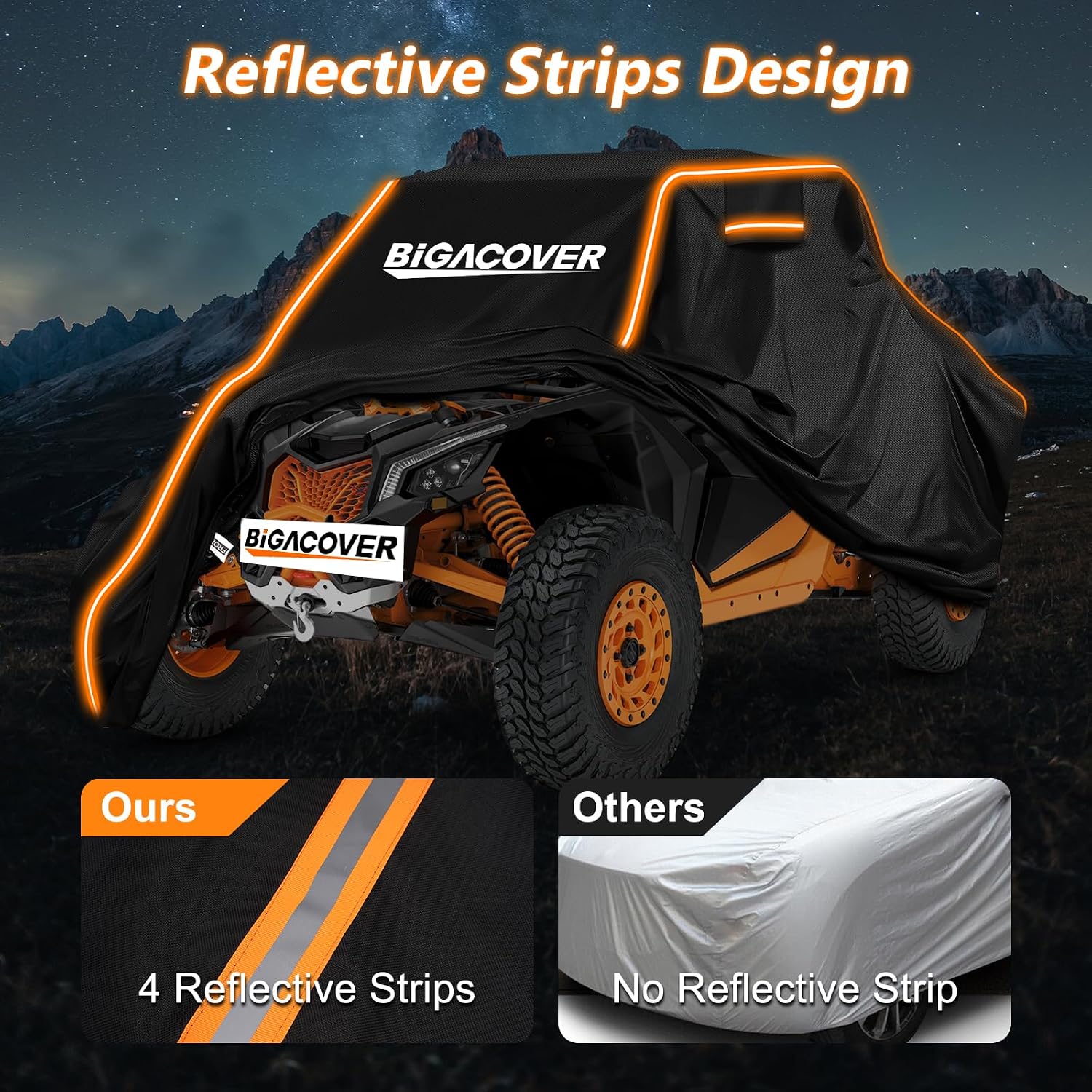 UTV Cover 2 Seater for Can am Maverick X3/Yamaha YXZ 1000R/RZR Pro XP with Reflective Strips Heavy-Duty Windproof All Weather Waterproof Side by Side Covers 2-Seater