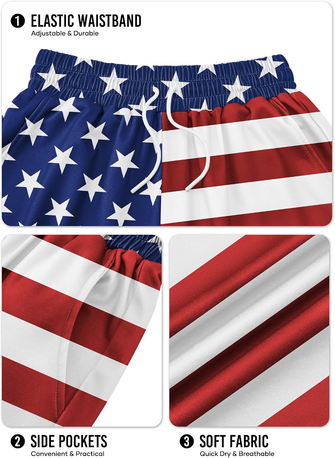 Arvilhill Men American Flag Shorts Patriotic Stars Stripes SweatShorts with Elastic Waistband