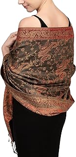 Reversible Paisley Pashmina Rave Scarf – Exotic Indian Shawls and Wraps for Evening Dresses, Festivals, All Seasons