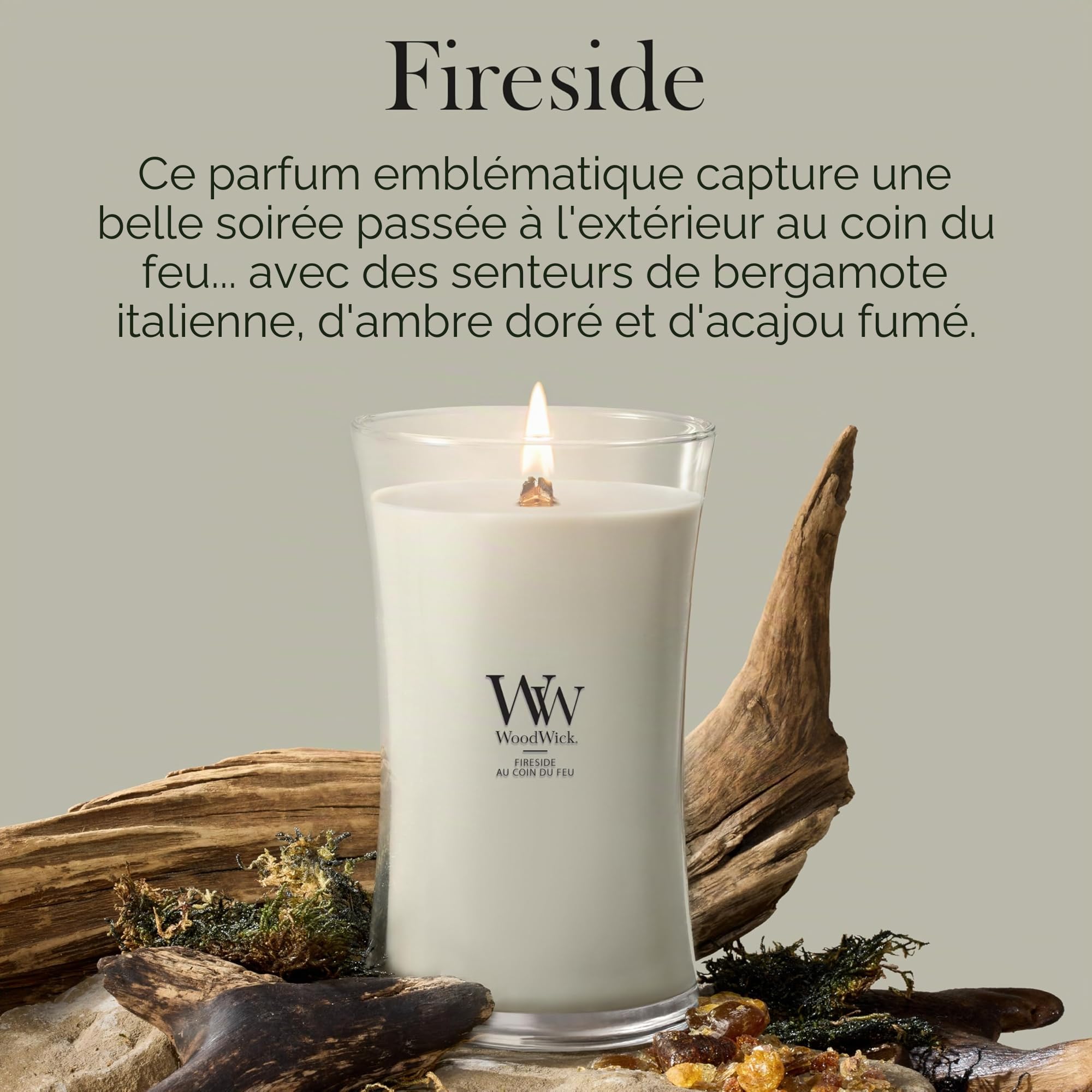 WoodWick | Grande bougie | Fireside | Excellent cadeau pour les femmes
