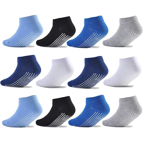 Epeius Baby Socks Low Cut Non-Slip Socks for Newborn Infants Toddlers Girls Boys Ankle Socks with Grips 12 Pairs