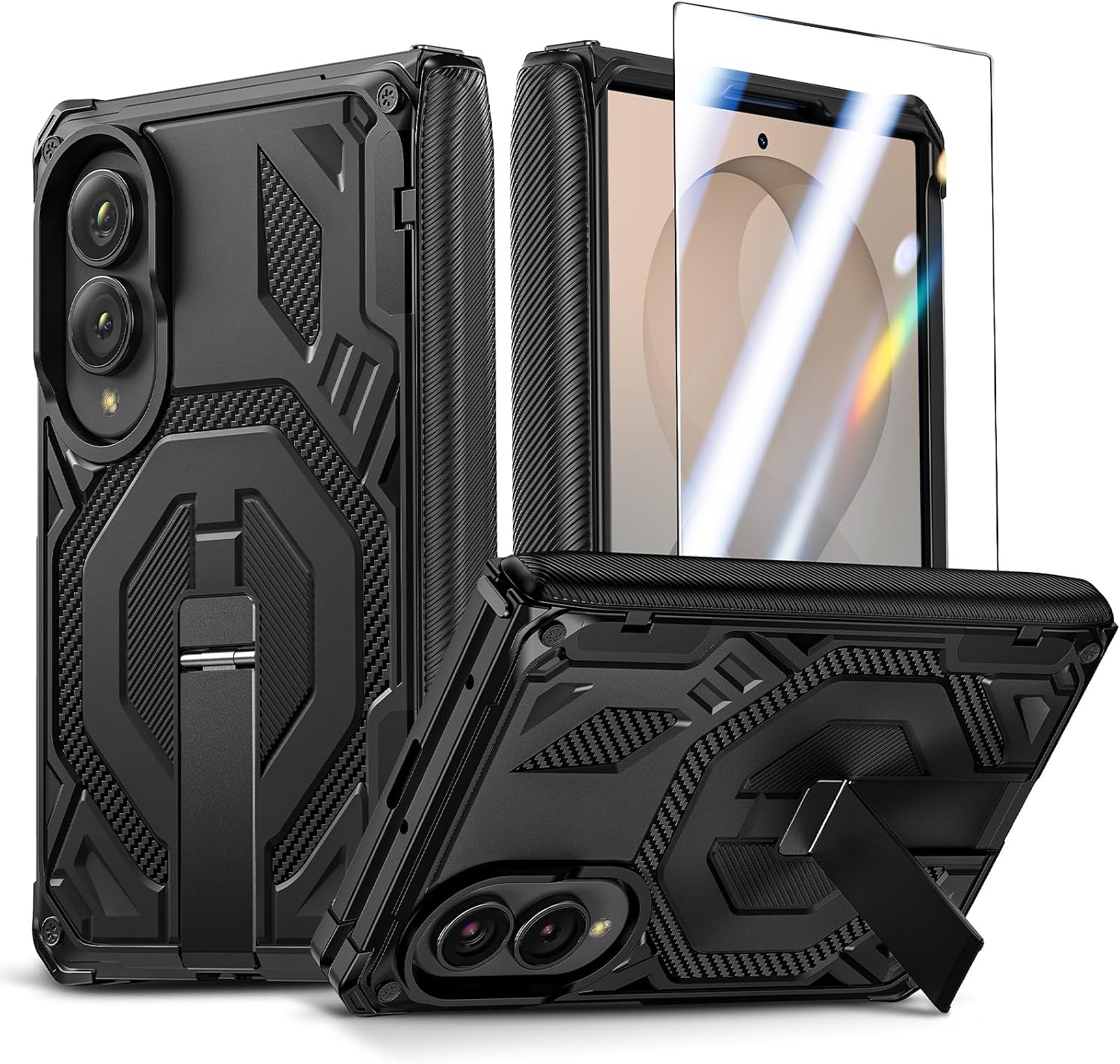 Goton for Samsung Galaxy Z Fold 8 Wide Case with Invisible Kickstand, Black