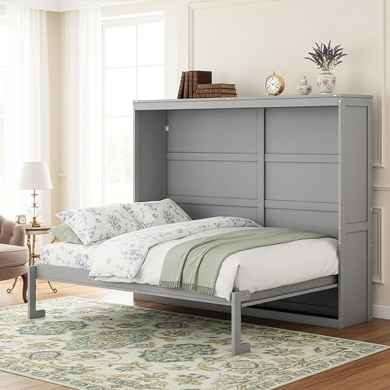 Harper & Bright Designs Queen Size Murphy Wall Bed, Platform Bed, Gray