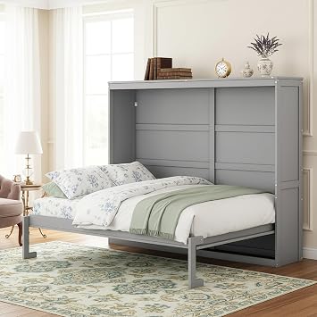 Harper & Bright Designs Queen Size Murphy Wall Bed, Platform Bed, Gray