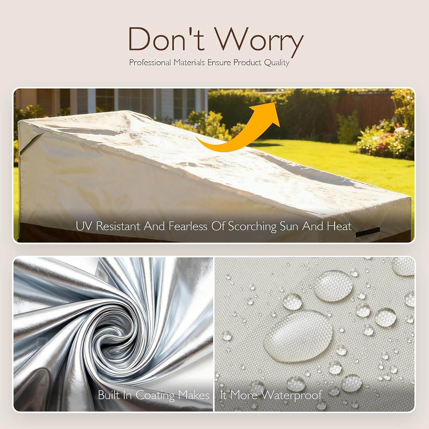 Waterproof Outdoor Lounge Chair Covers Patio Chaise Lounge Cover Heavy-Duty Pool Lounge Chair Covers for Outdoor Furniture (Beige-Brown, 76''x32''x32''-2pcs)