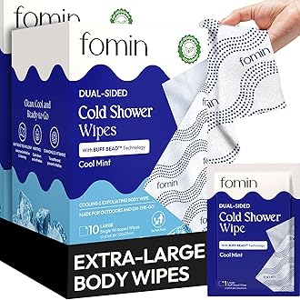 FOMIN Travel Cold Shower Wipes - 10 Pack - No Rinse XL Bathing Wipes with Vitamin E - Fragrance-Free Full Body Wipe for Adults - Individually Wrapped Waterless Bath Wipe for Hygiene, Camping, & Gym