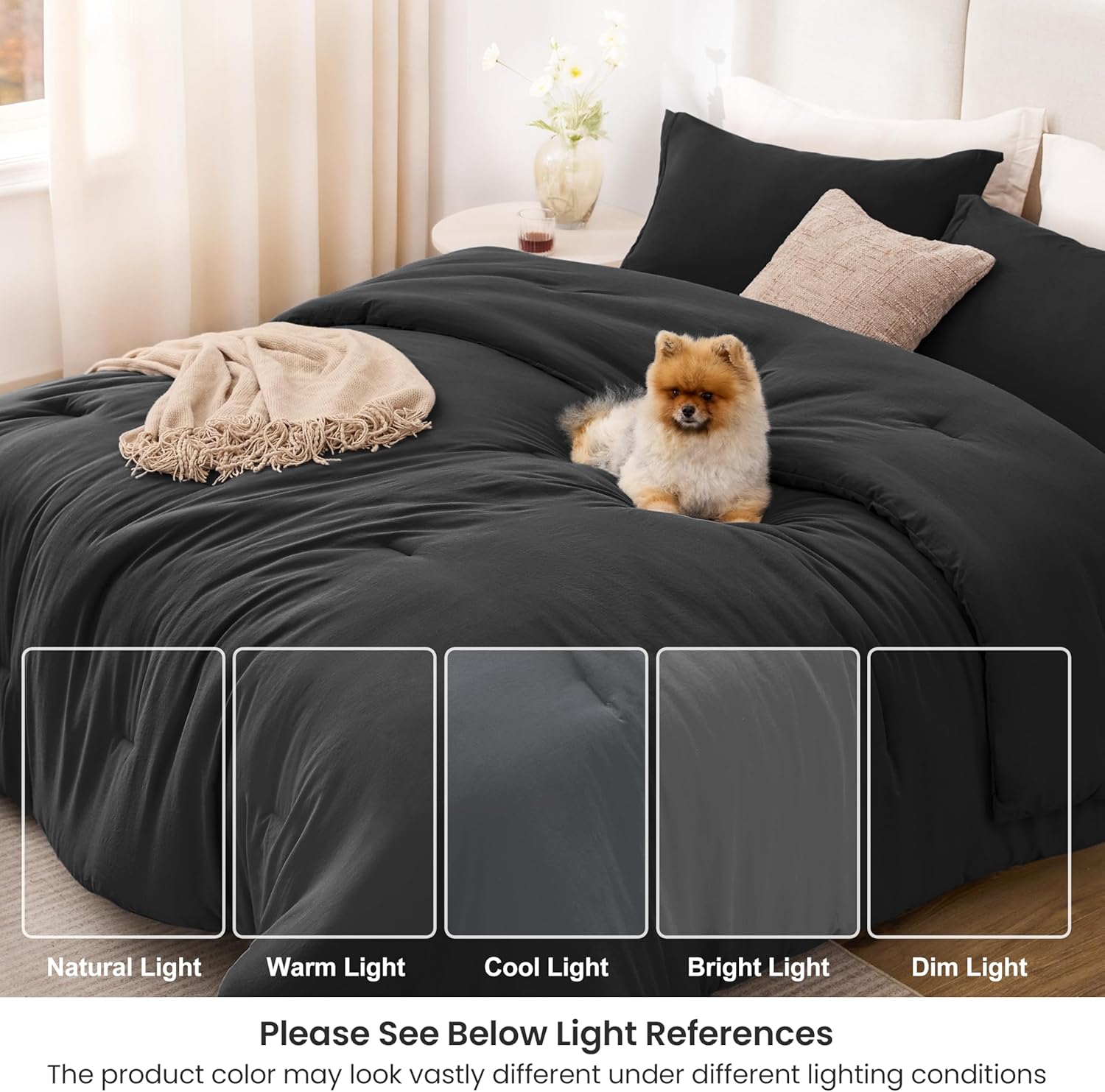 Love's cabin Black Full Comforter Set, 3-Piece Prewashed Full Size Bedding Set with 1 Comforter (79" x 90") and 2 Pillowcases (20" x 26"), Lightweight & Breathable Bed Set for All Seasons | Soft, Breathable, Lightweight, Comfortable - Image 6