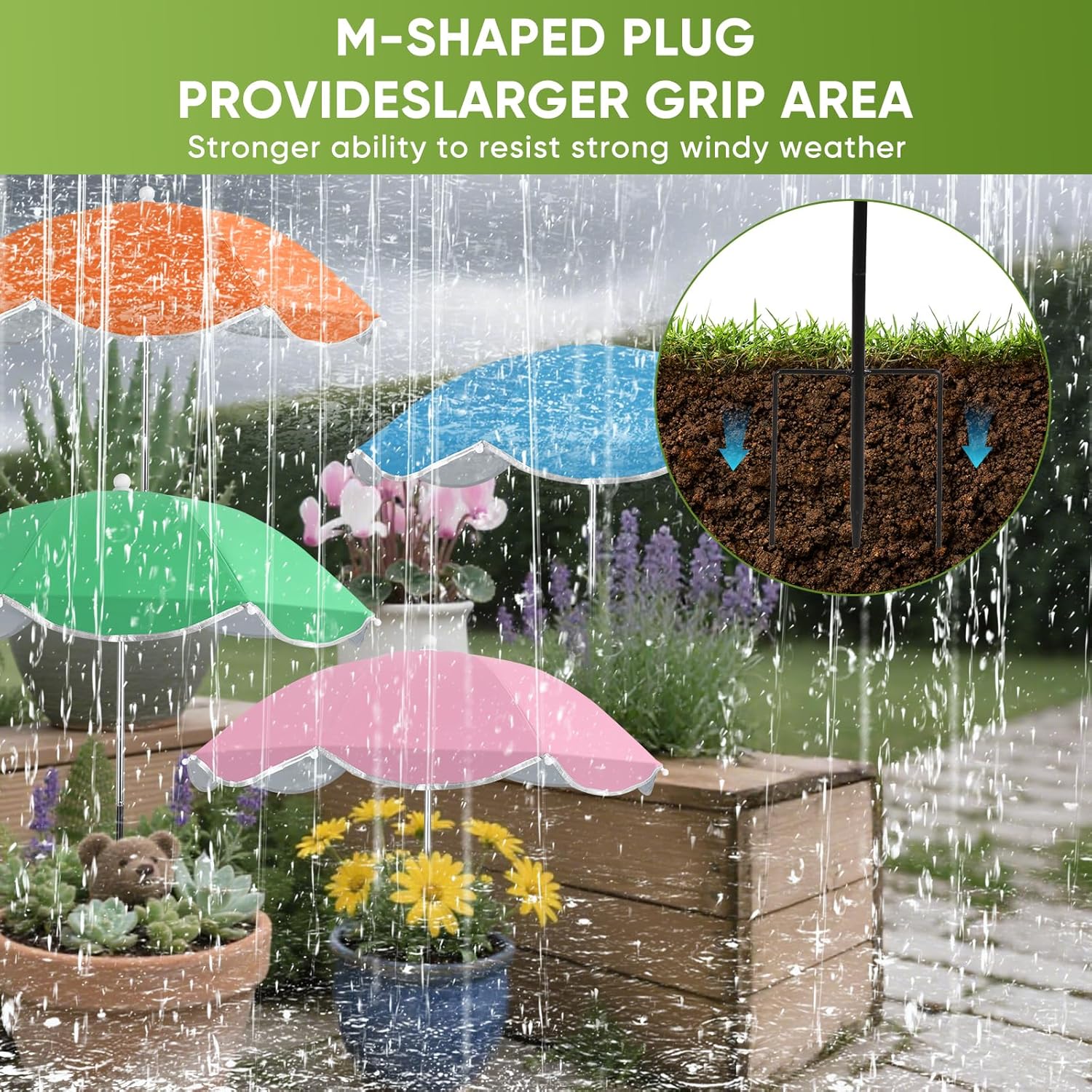 LCHUANG 4Pack Plant Umbrellas for Outdoor, 24inch Plant Shades for Outdoor with Durable 39.5'' High M-Shaped Plug for Stronger Wind Resistanc Flower, Potted, Garden Beds