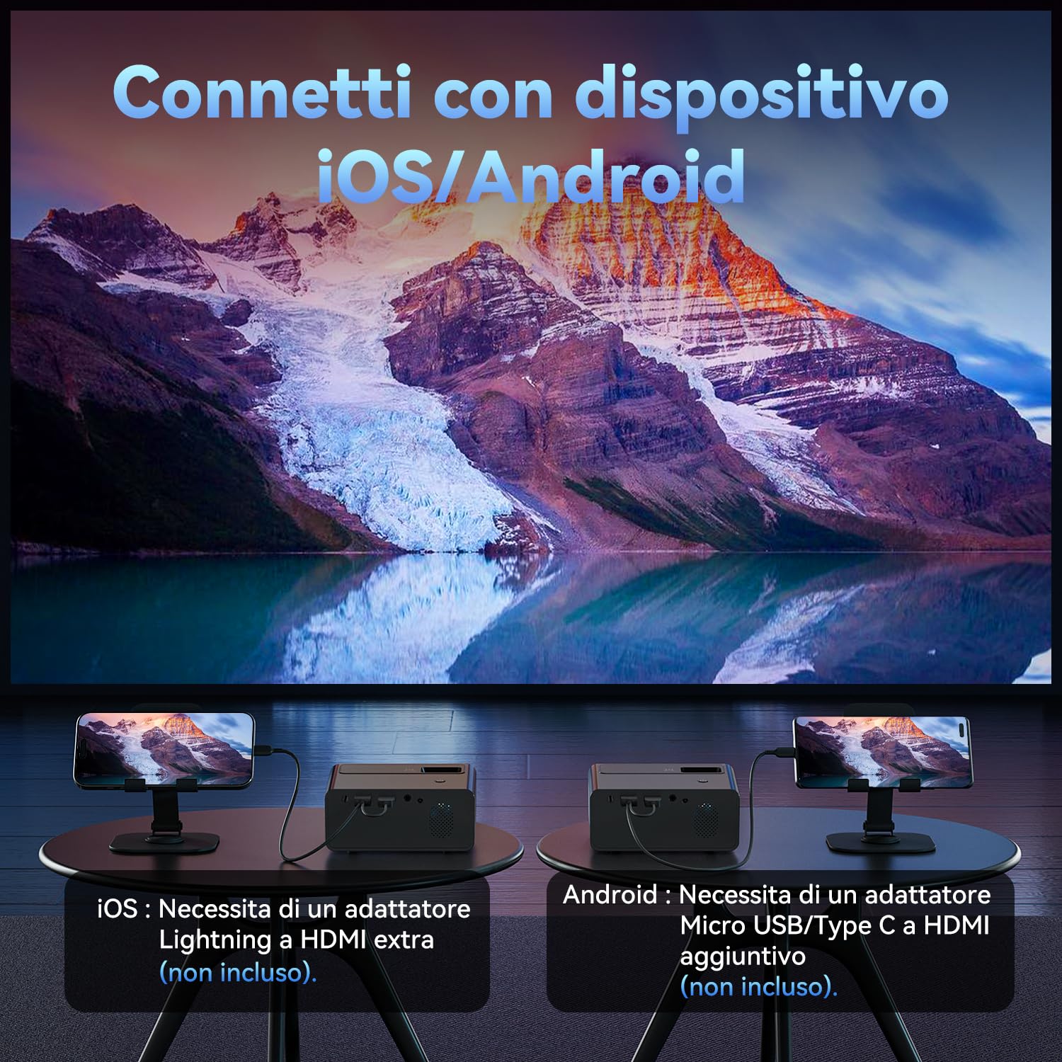 Proiettore 13000 Lumens Full HD 1080P, 2025 Upgraded Einyoumily 4K Mini Proiettore Portatile, Videoproiettore Home Theatre 130", Compatibile con iOS/Android/TV Stick/HDMI/USB(14 * 11 * 6cm)
