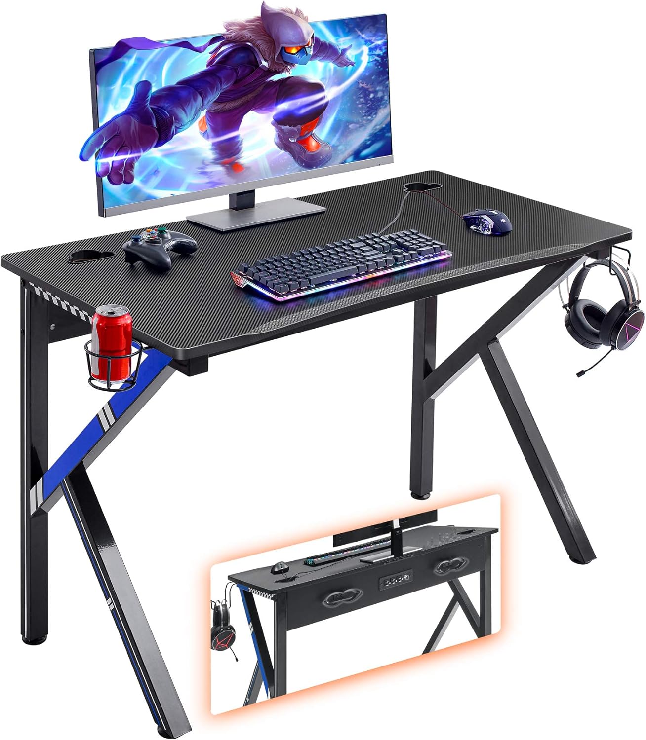 Mr IRONSTONE Gaming Desk 45.2" W x 23.6" D Home Office Computer Desk, Gamer Workstation with