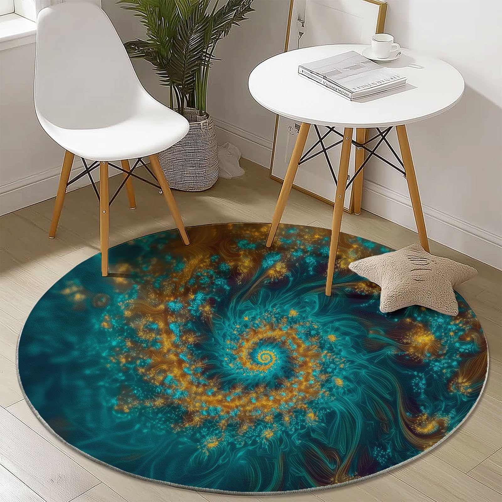 Tappeto Rotondo con vortici psichedelici, Tappeto Grande per Soggiorno, Lavabile e Antiscivolo, Diametro 120 cm, Turchese, Tappetino Decorativo per Camera da Letto, tappeti per la