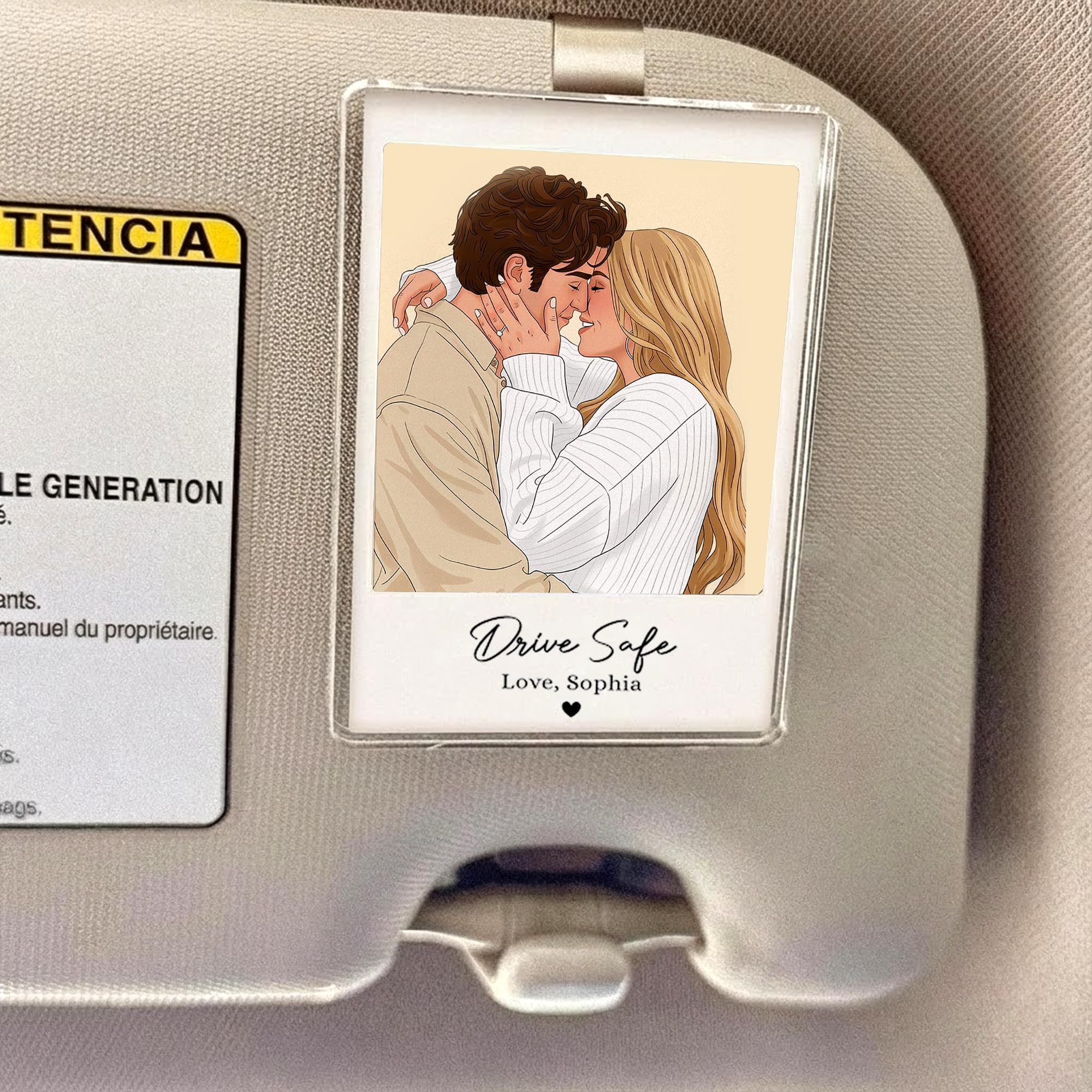 Noni Personalized Couple Cartoon Portrait Photo Car Visor Clip Drive Safe I Love You Car Accessory Custom Photo