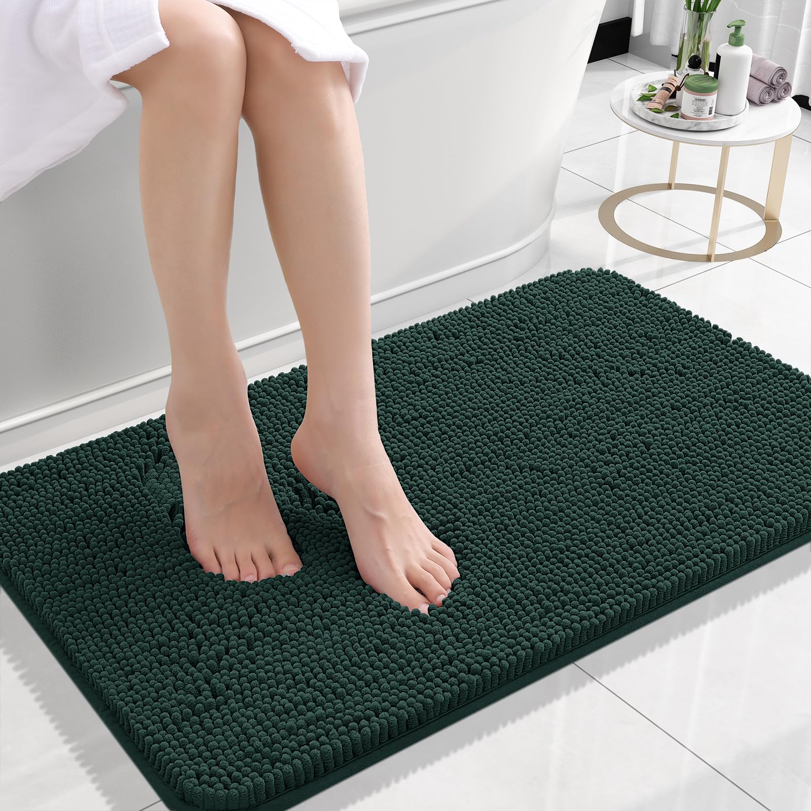 OLANLY Bathroom Rugs 24x16, Extra Soft Absorbent Chenille Bath Rugs, Rubber Backing Quick Dry, Machine Washable Bath Mats for Bathroom Floor, Tub and
