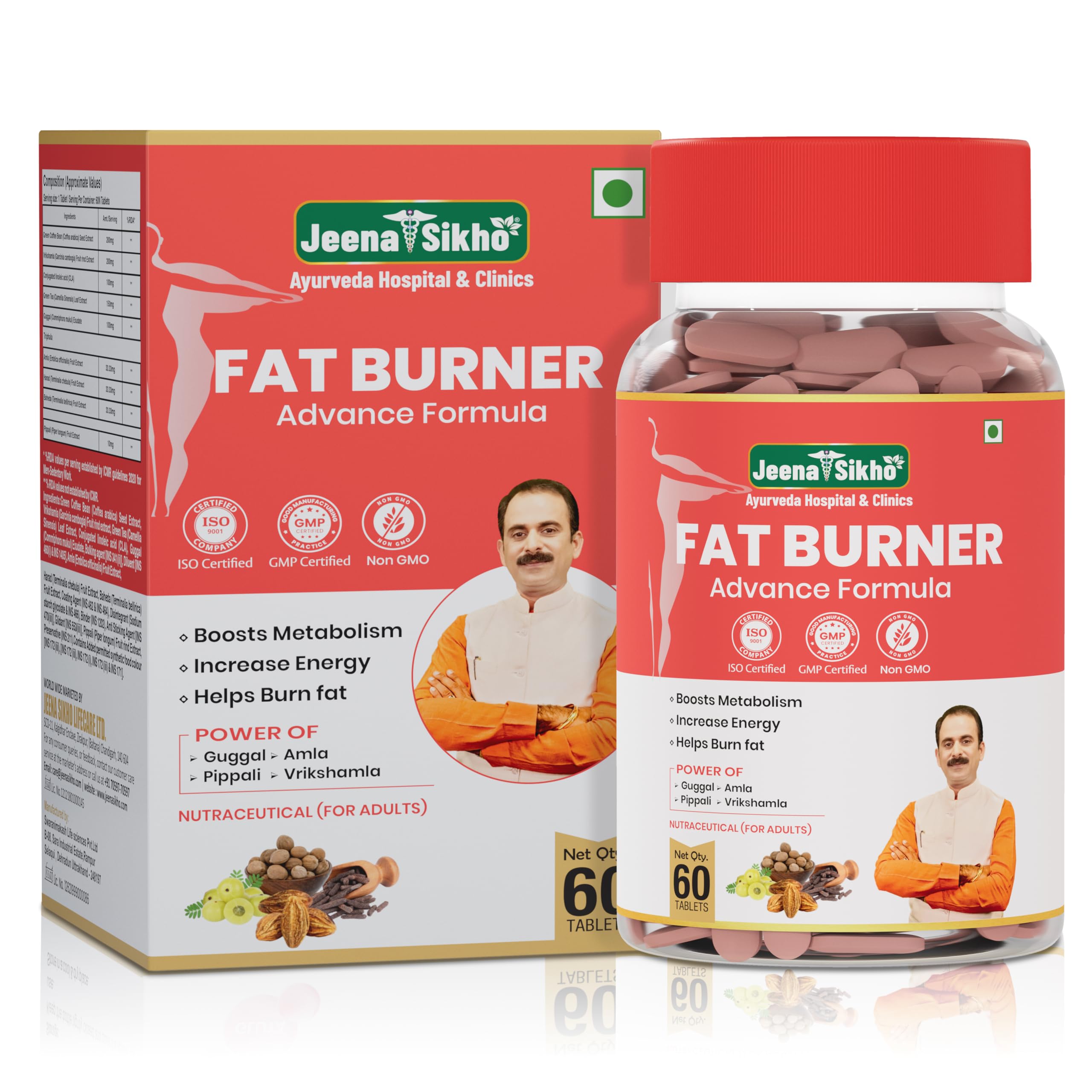 Jeena Sikho Fat Burner Advance Formula | Weight Loss Supplement | Improves Metabolism, Burns Fat, Increases Energy | With Guggul, Amla, Pippali, Vrikshamla, 60 Tablets