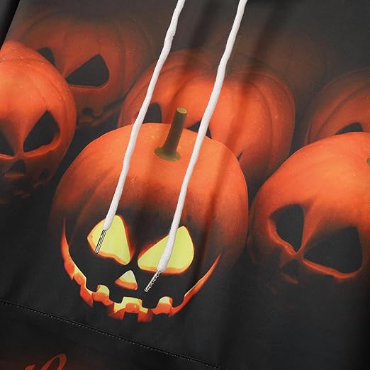 Generisch Sweat à Capuche D'Halloween Pour Hommes Avec Tête De Citrouille, Impression Numérique 3D, Veste Pull Décontractée Pour Hommes Offres Vêtements, Noir , S