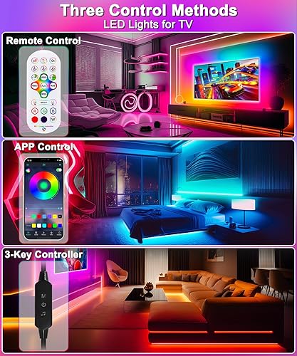 Miniatura 5 de MORIACC Luces LED de TV de 13.1 pies, luces LED para TV de 32 a 55 pulgadas, retroiluminación LED, sincronización de música con TV, tira de luces