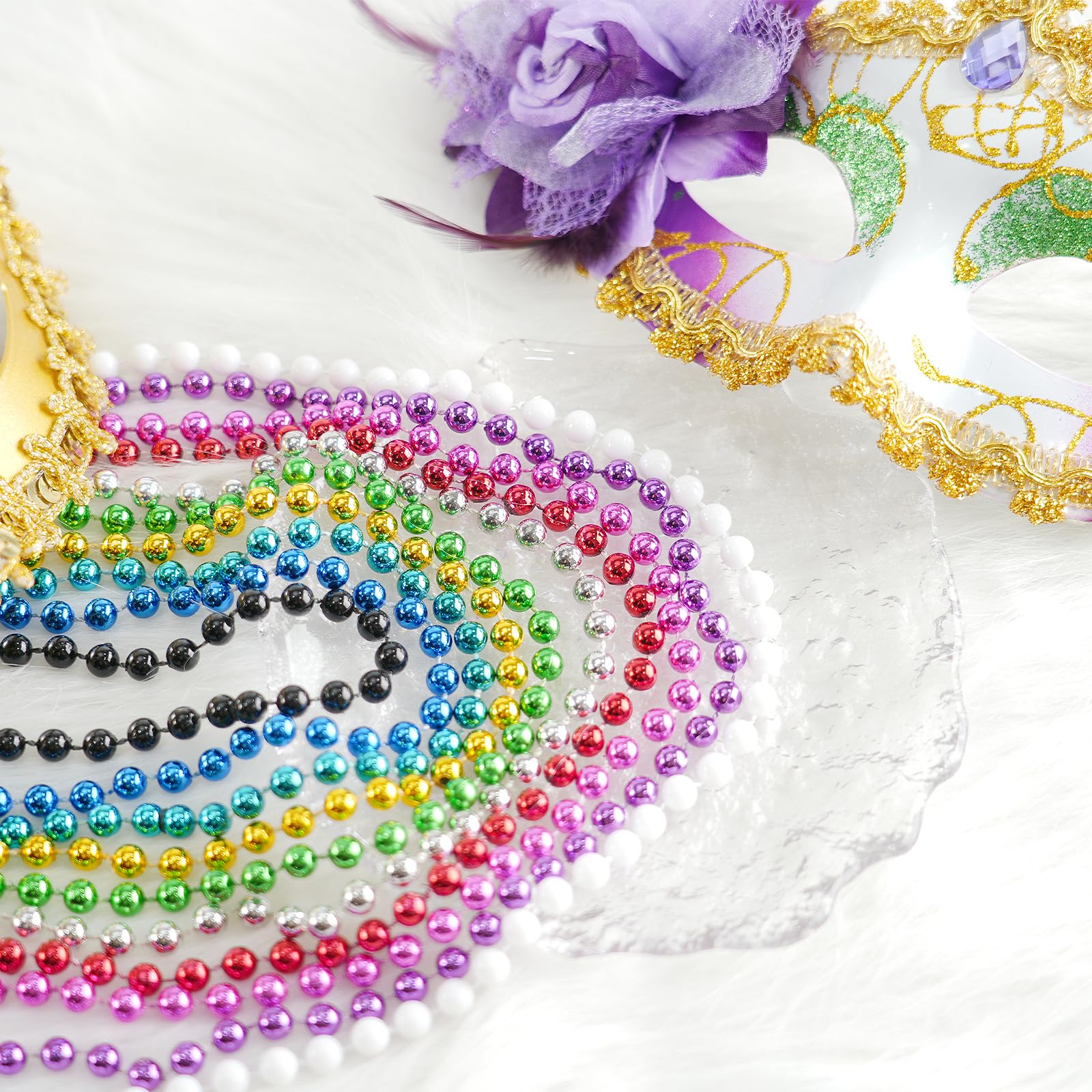 Green Beads 24PCS Mardi Gras Beads Necklaces Purple Green