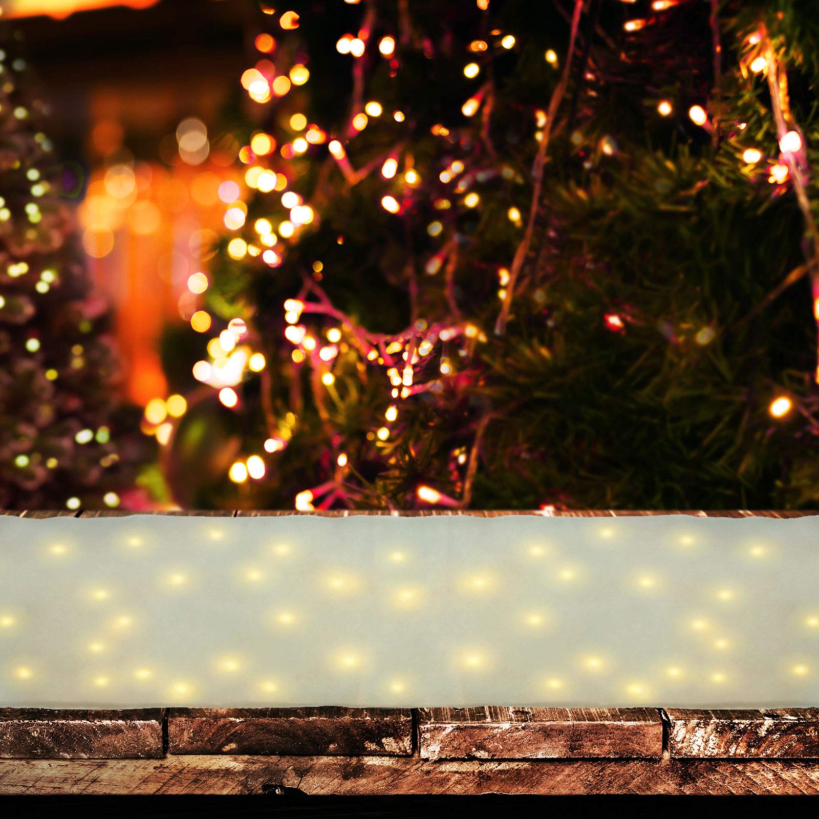 Lot de 4 chemins de table à neige artificielle à piles avec cordes LED pour décoration de village de Noël