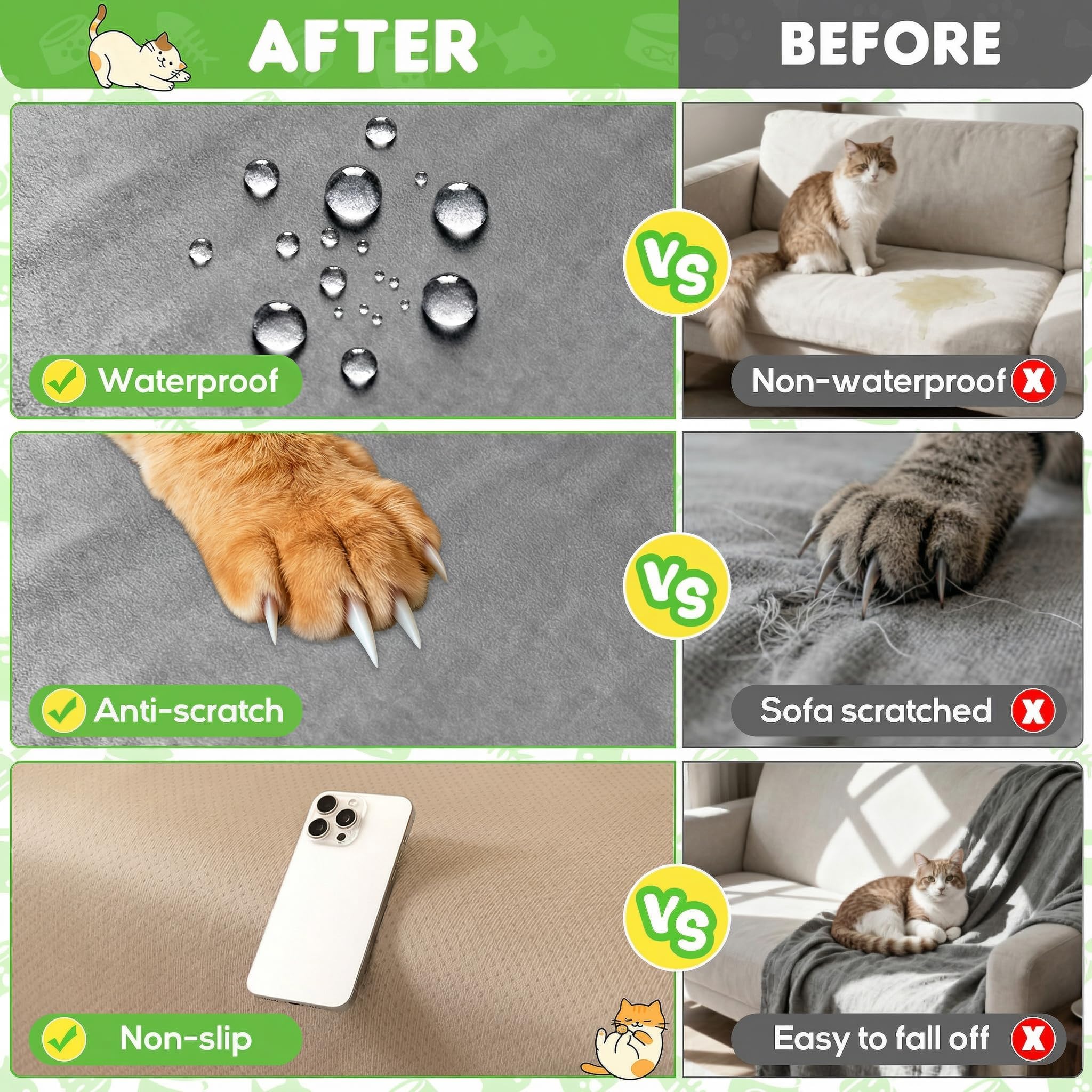 Loiion Protection Canapé Chat Anti Griffe Couvre Canapé 3 Place Impermeable Antidérapante Gris 340x180cm