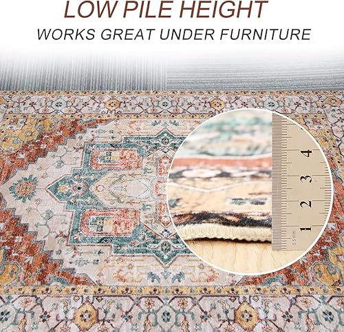 Miniatura 5 de Alfombras lavables de 2 x 6 pies, antideslizante, alfombra de pasillo de pelo bajo, tapete con estampado envejecido, alfombra de área suave para