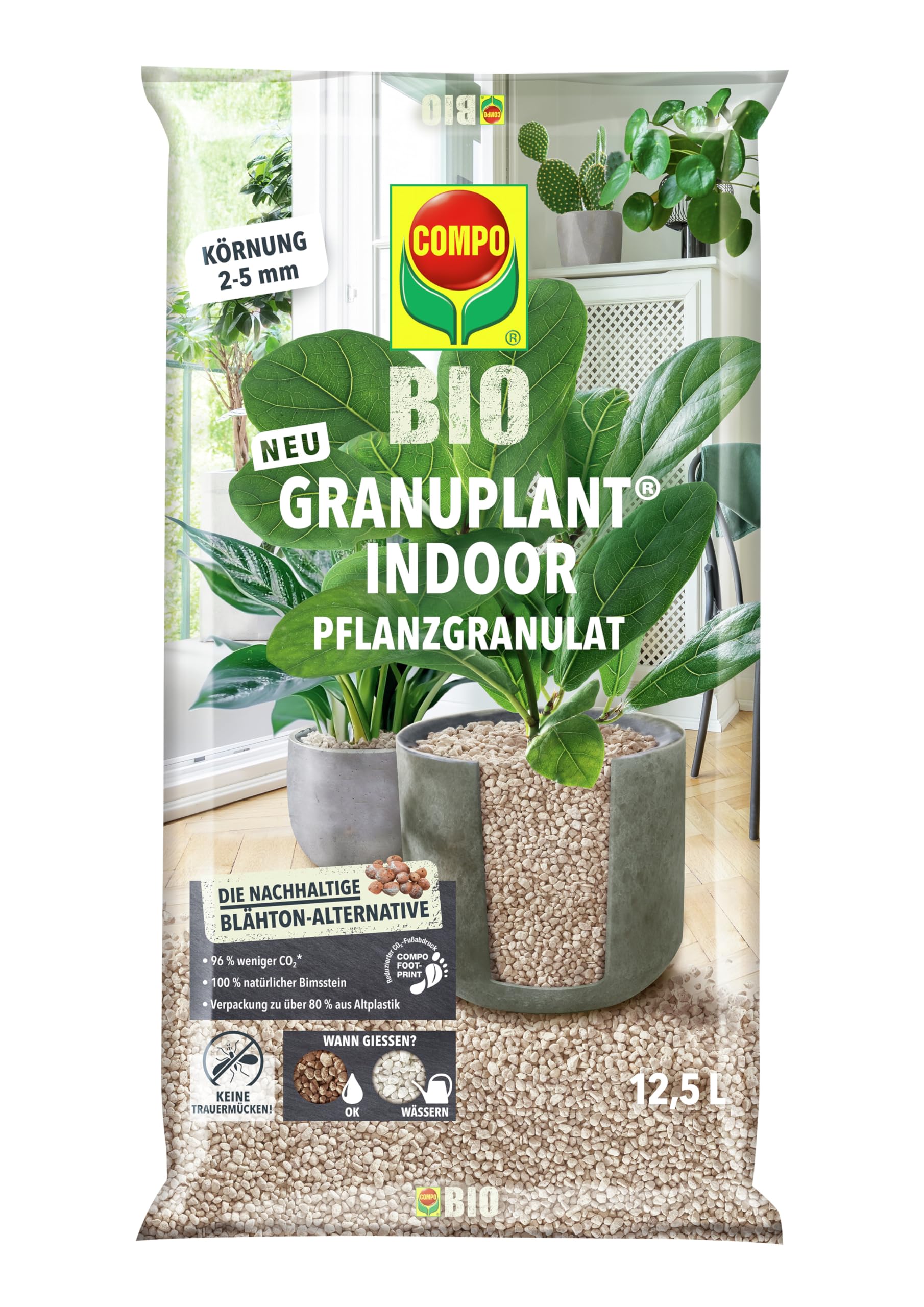 COMPO Granuplant Bio - Granuli vegetali per interni – 100% naturale in pietra pomice – grana da 2 – 5 mm – 12,5 l